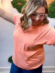 Sunkissed Crinkle Folded Sleeve Tee in Coral