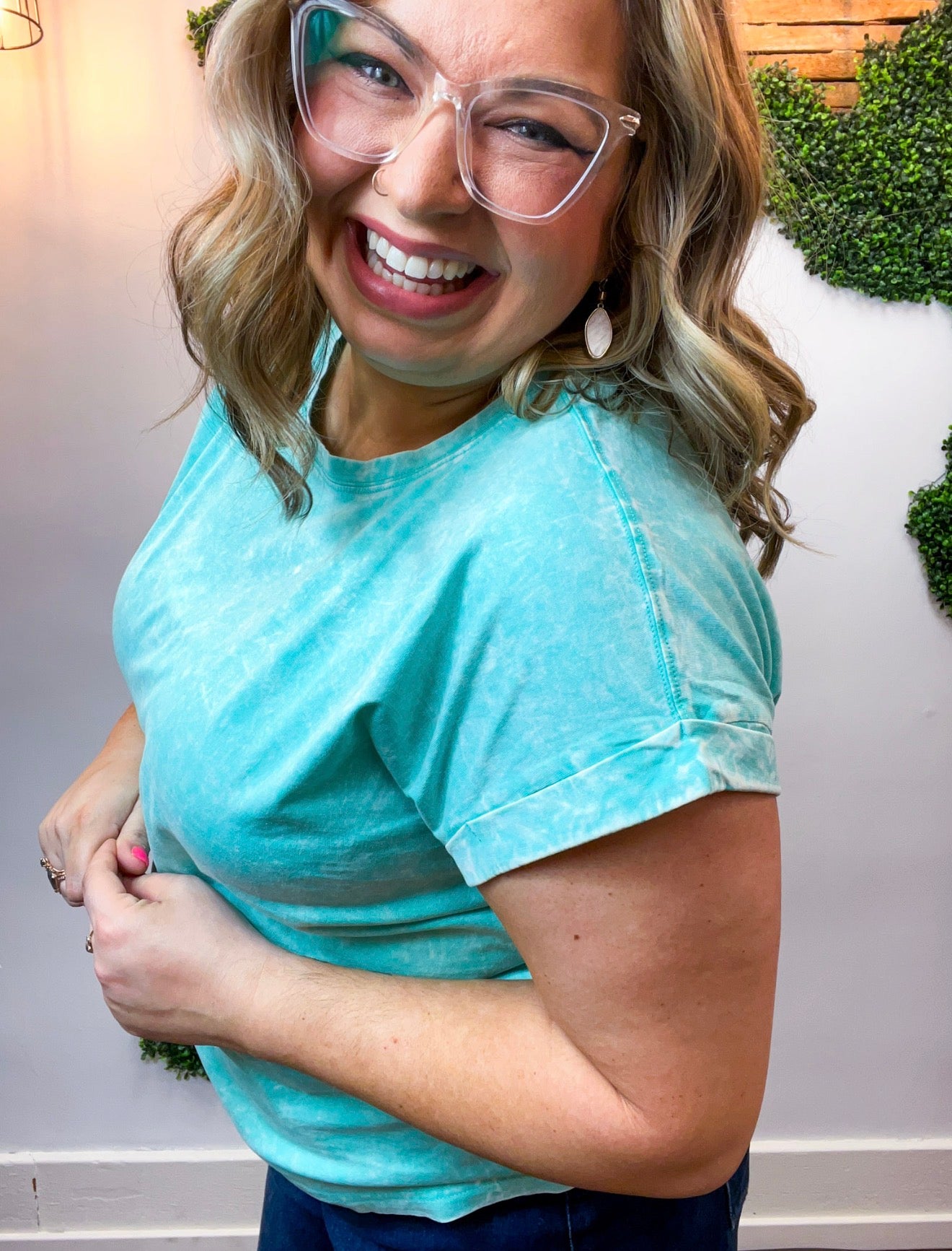 Sunkissed Crinkle Folded Sleeve Tee in Mint