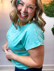 Sunkissed Crinkle Folded Sleeve Tee in Mint