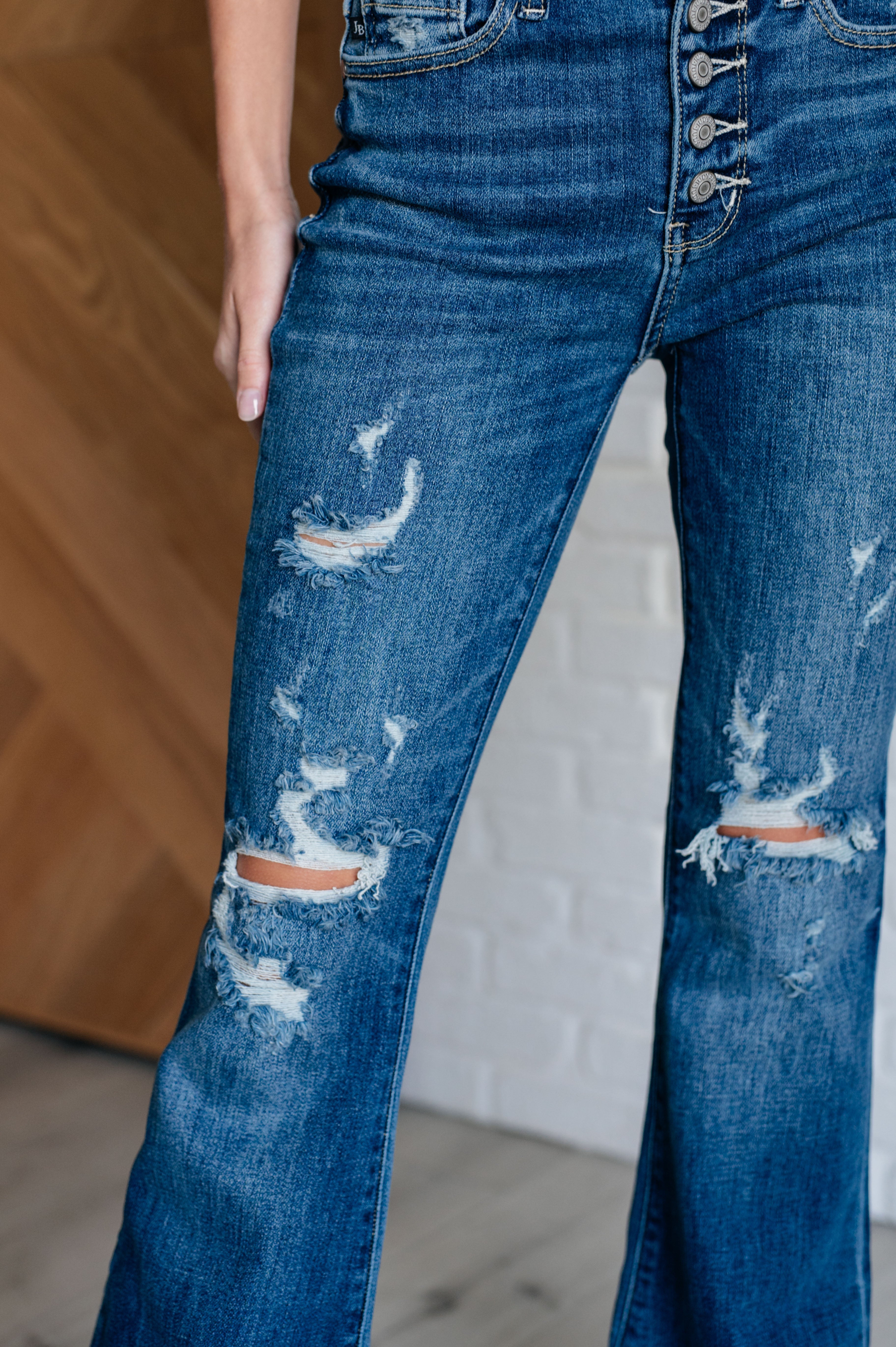 Mid Rise Distressed Button Fly Judy Blue Flares