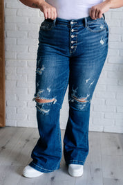 Mid Rise Distressed Button Fly Judy Blue Flares