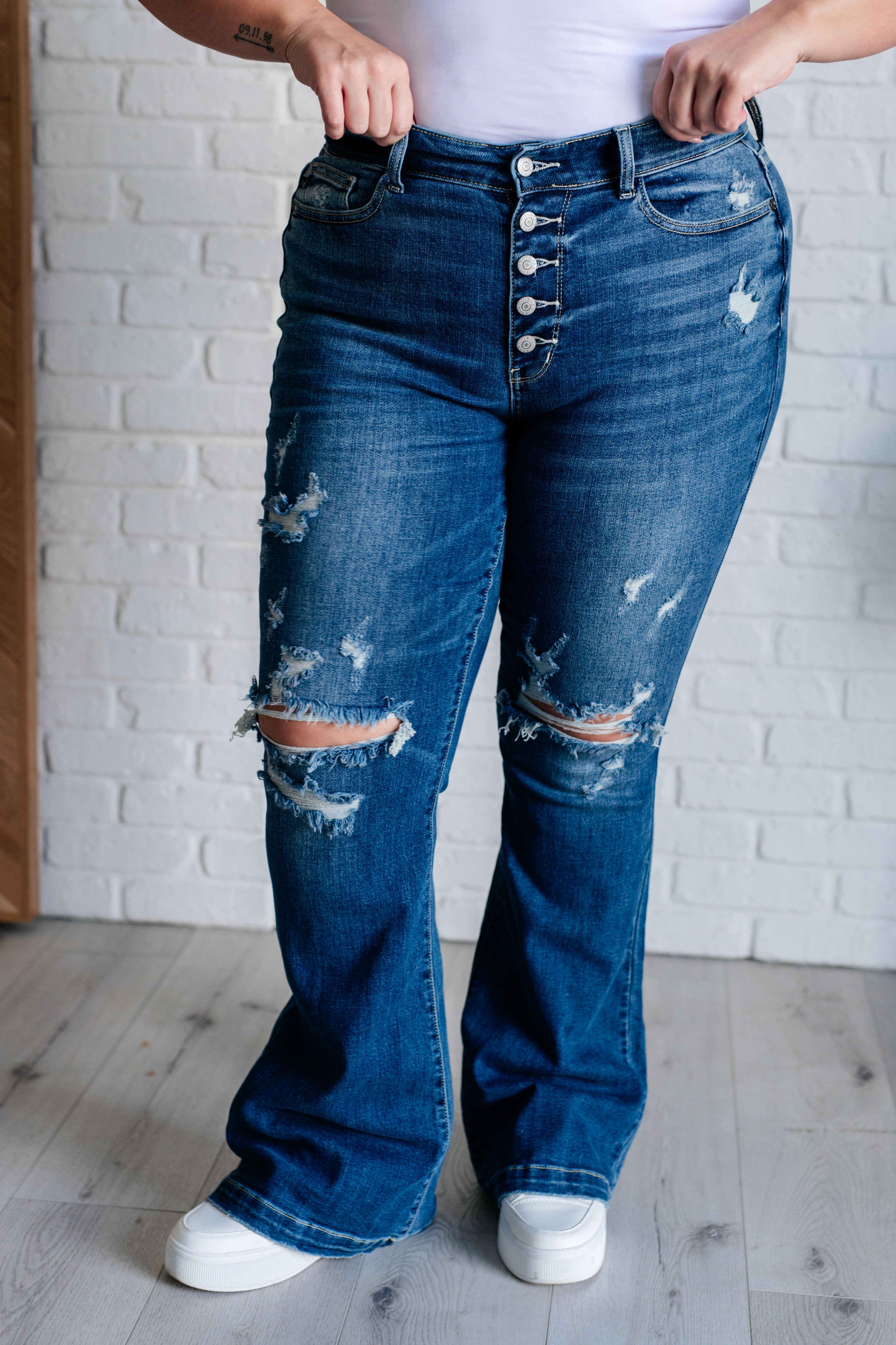 Mid Rise Distressed Button Fly Judy Blue Flares