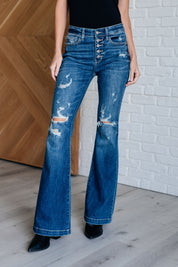 Mid Rise Distressed Button Fly Judy Blue Flares