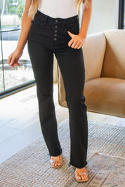 High Rise Button Fly Bootcut Judy Blue Jeans in Black