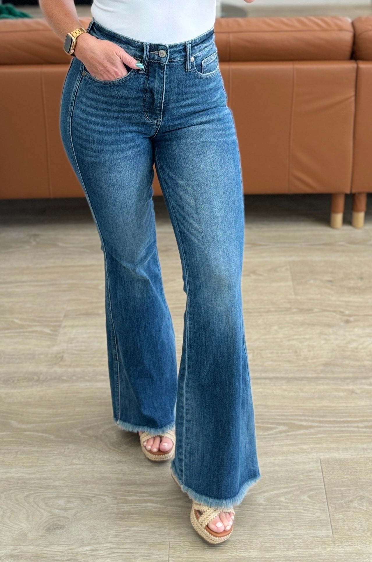 High Rise Tummy Control Frayed Hem Judy Blue Flare Jeans