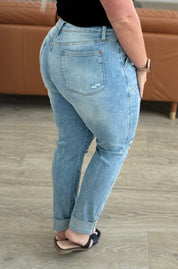 High Rise Patch Pocket Distressed Boyfriend Judy Blue Jeans