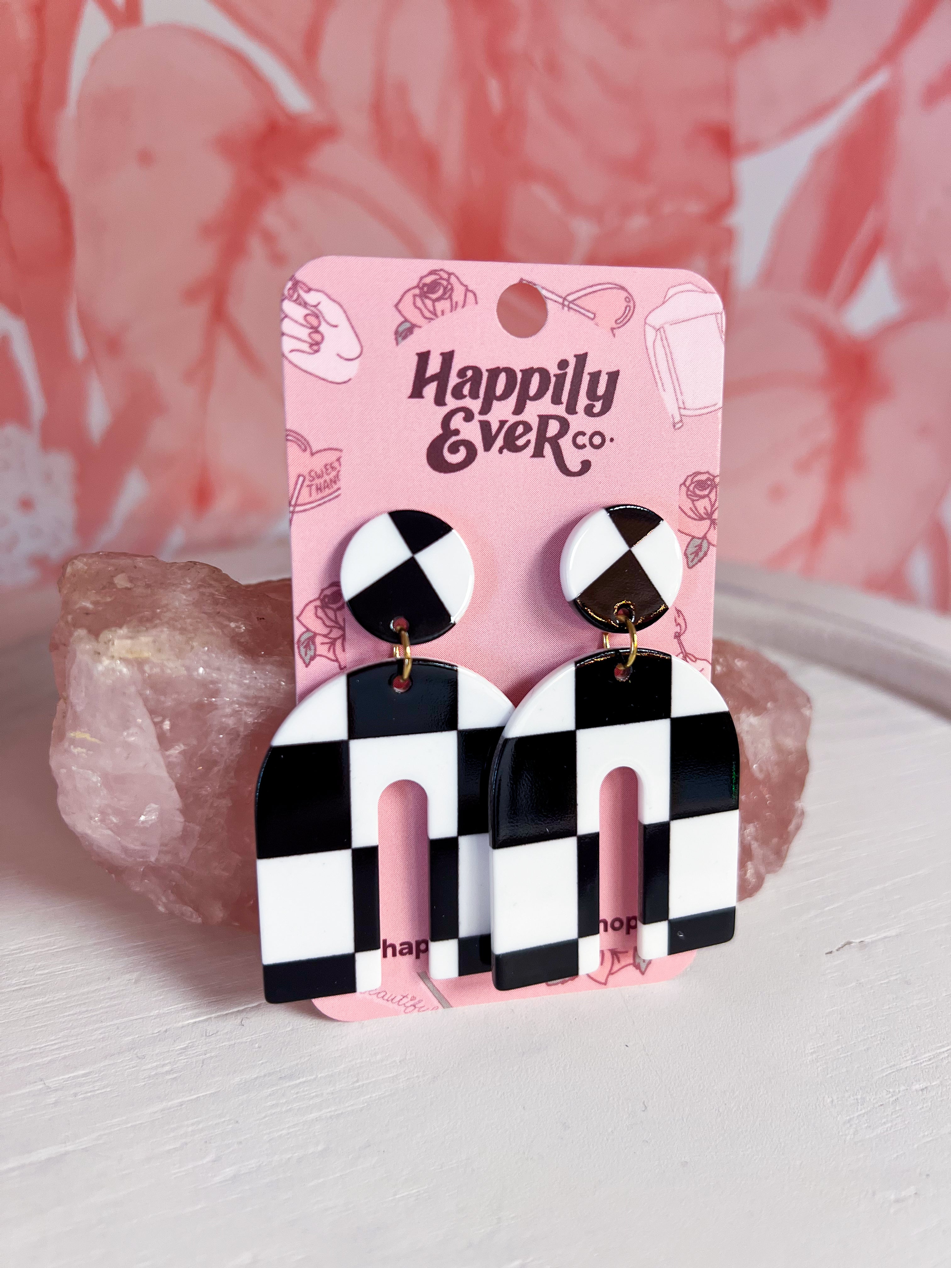 Acrylic Checker U Shape  Earrings *Final Sale*