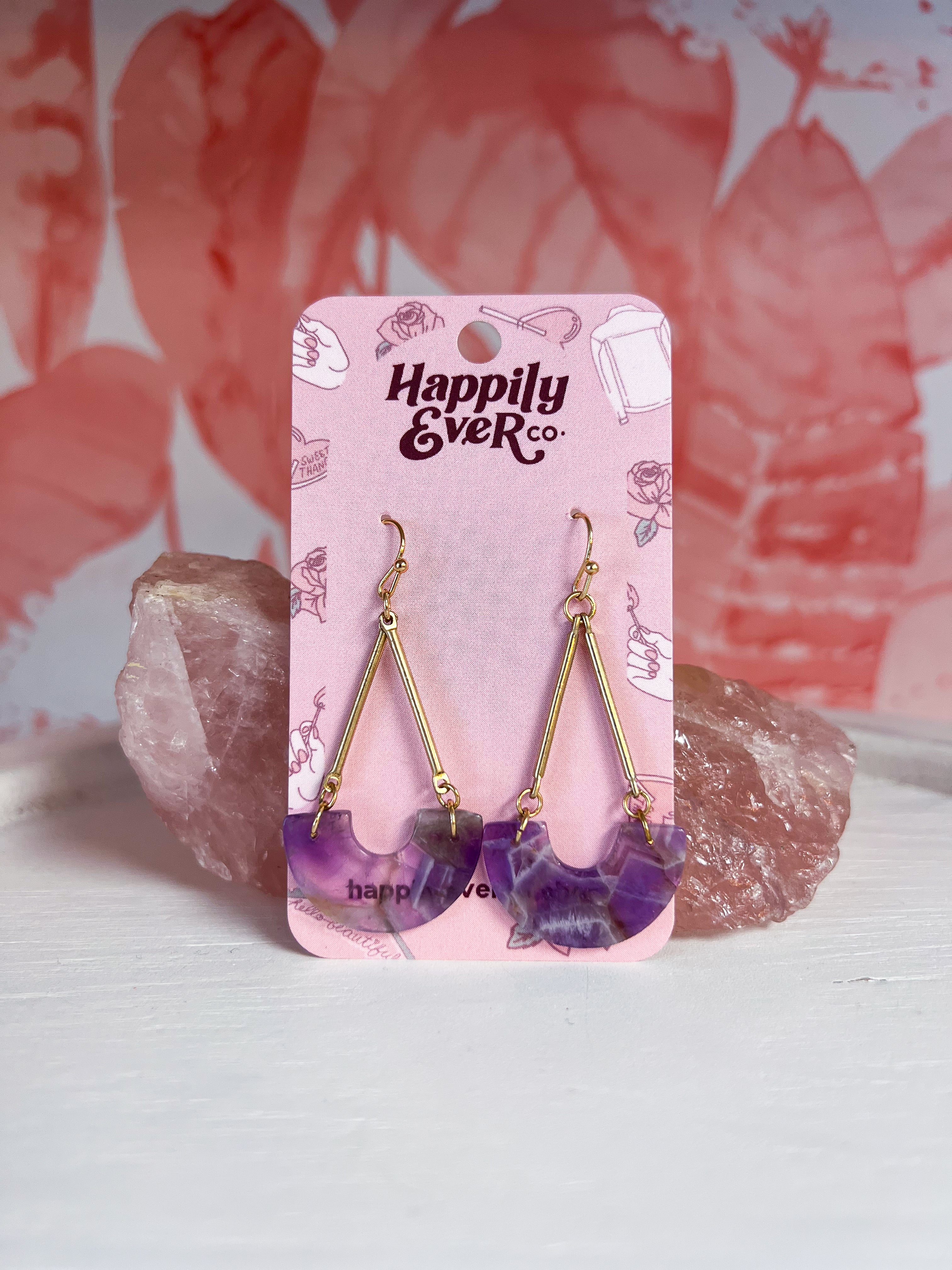 Semi Precious Stone Slice Earrings - Purple *FINAL SALE*