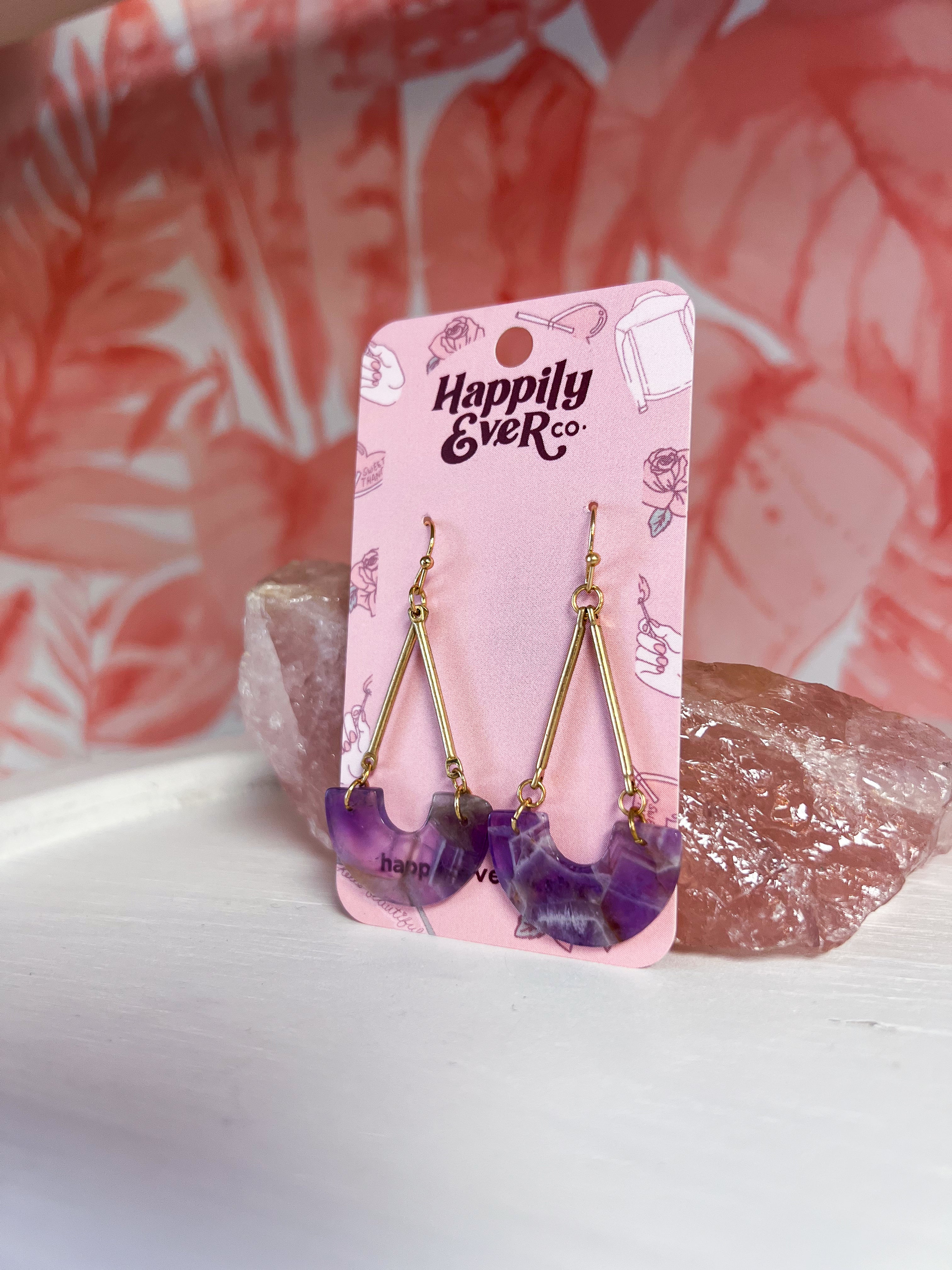 Semi Precious Stone Slice Earrings - Purple *FINAL SALE*