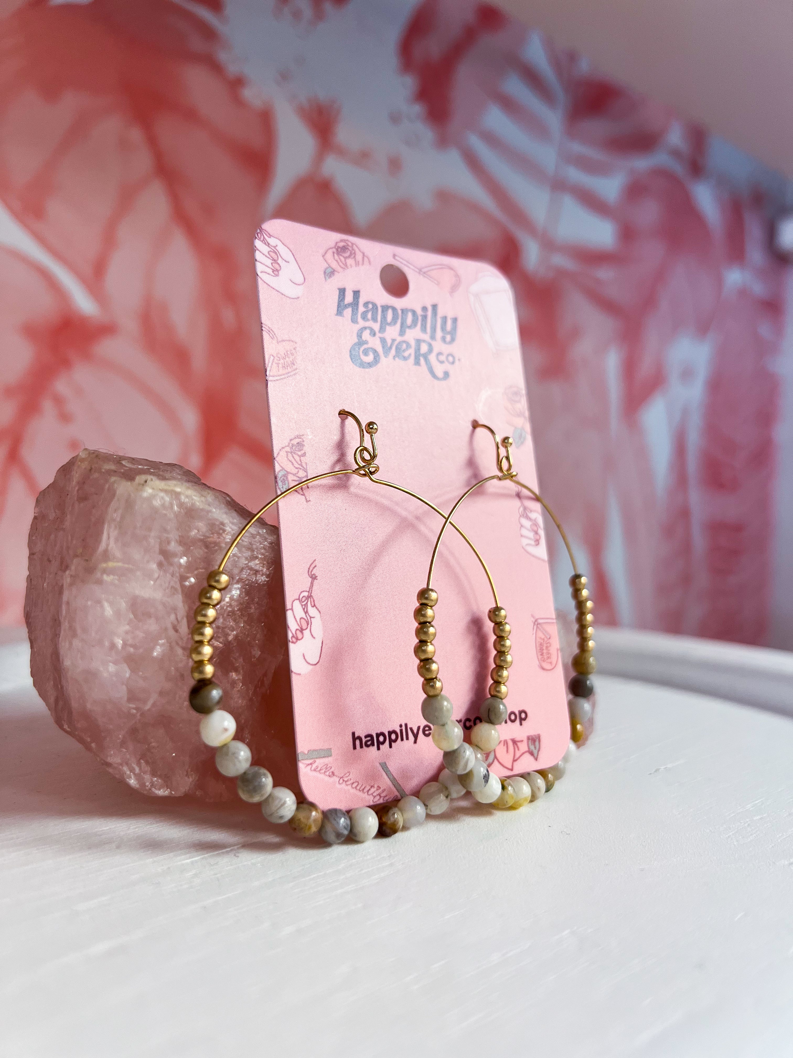 Stone & Metal Bead Hoop Drop Earrings *Final Sale*