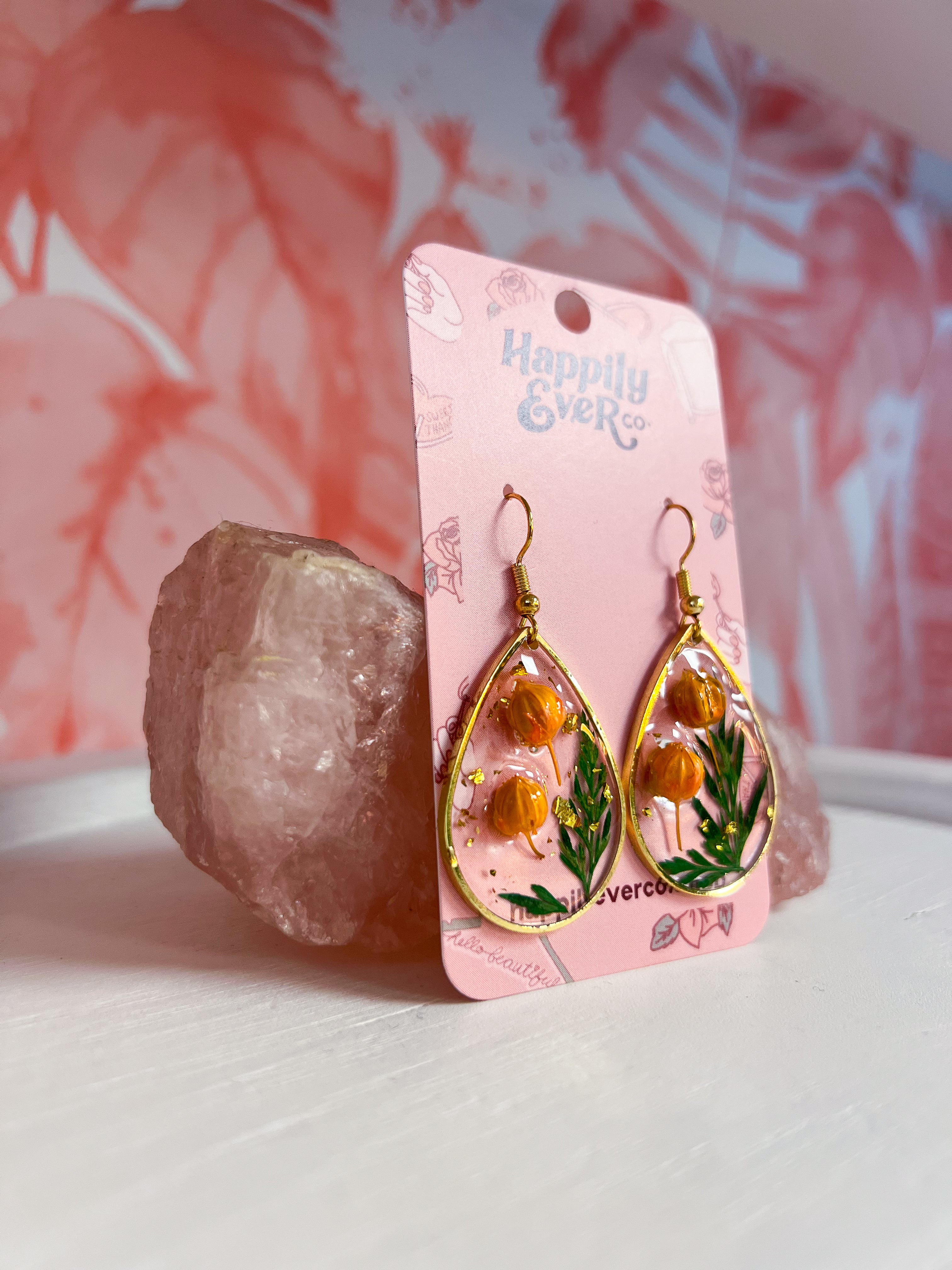 Orange Acrylic Flower Teardrop Earrings *Final Sale*