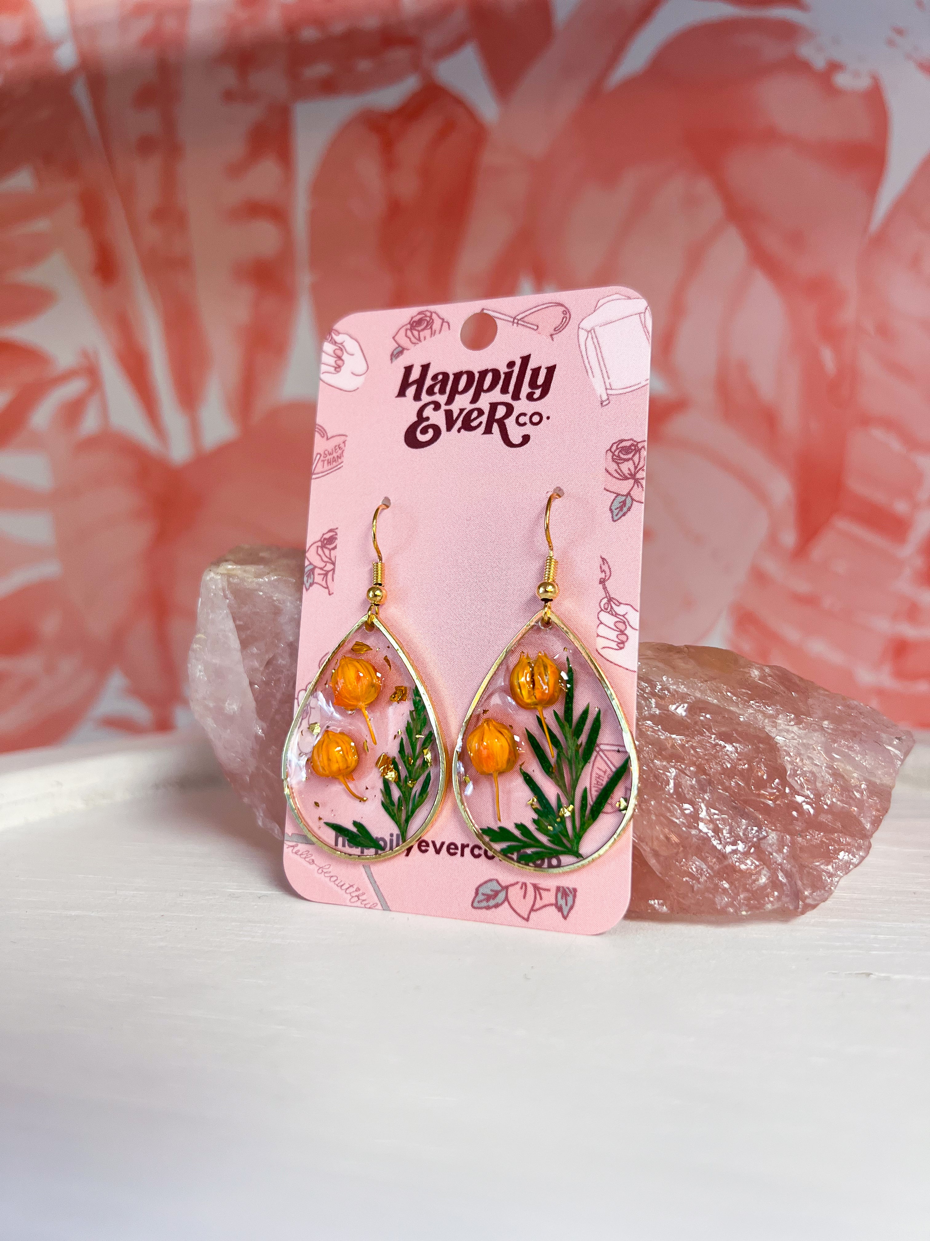 Orange Acrylic Flower Teardrop Earrings *Final Sale*