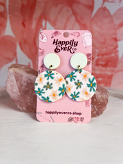 Round Floral Handmade Clay Earrings *Final Sale*