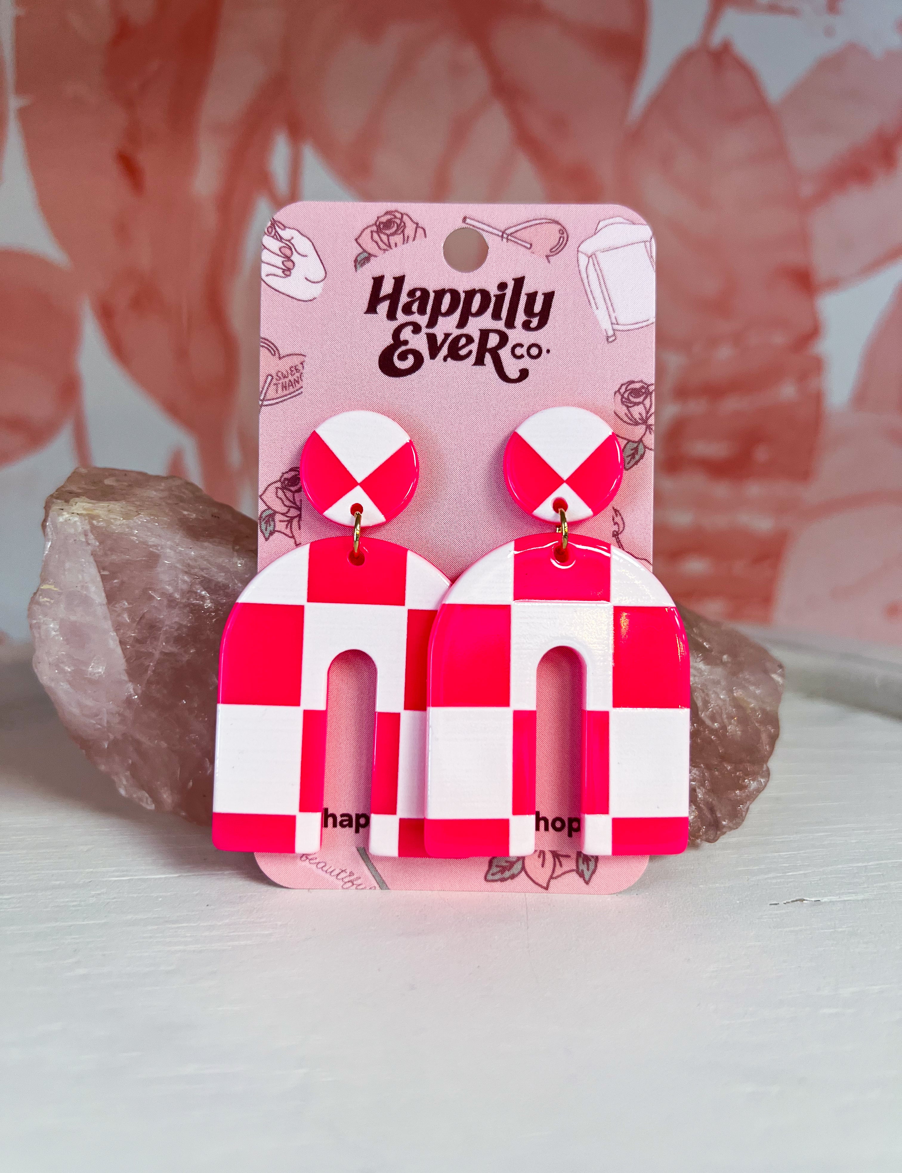 Acrylic Checker U Shape  Earrings *Final Sale*