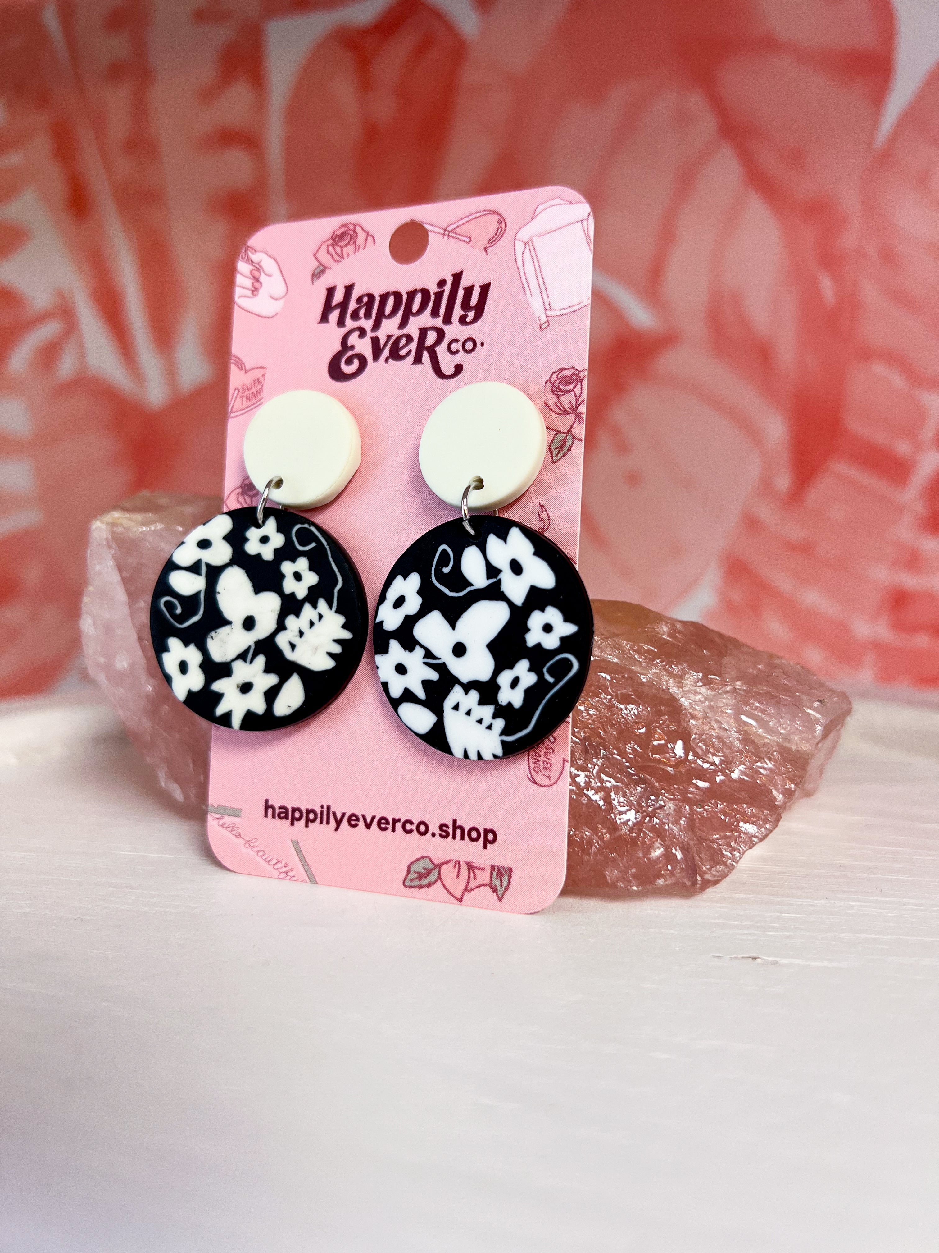 Round Floral Handmade Clay Earrings *Final Sale*