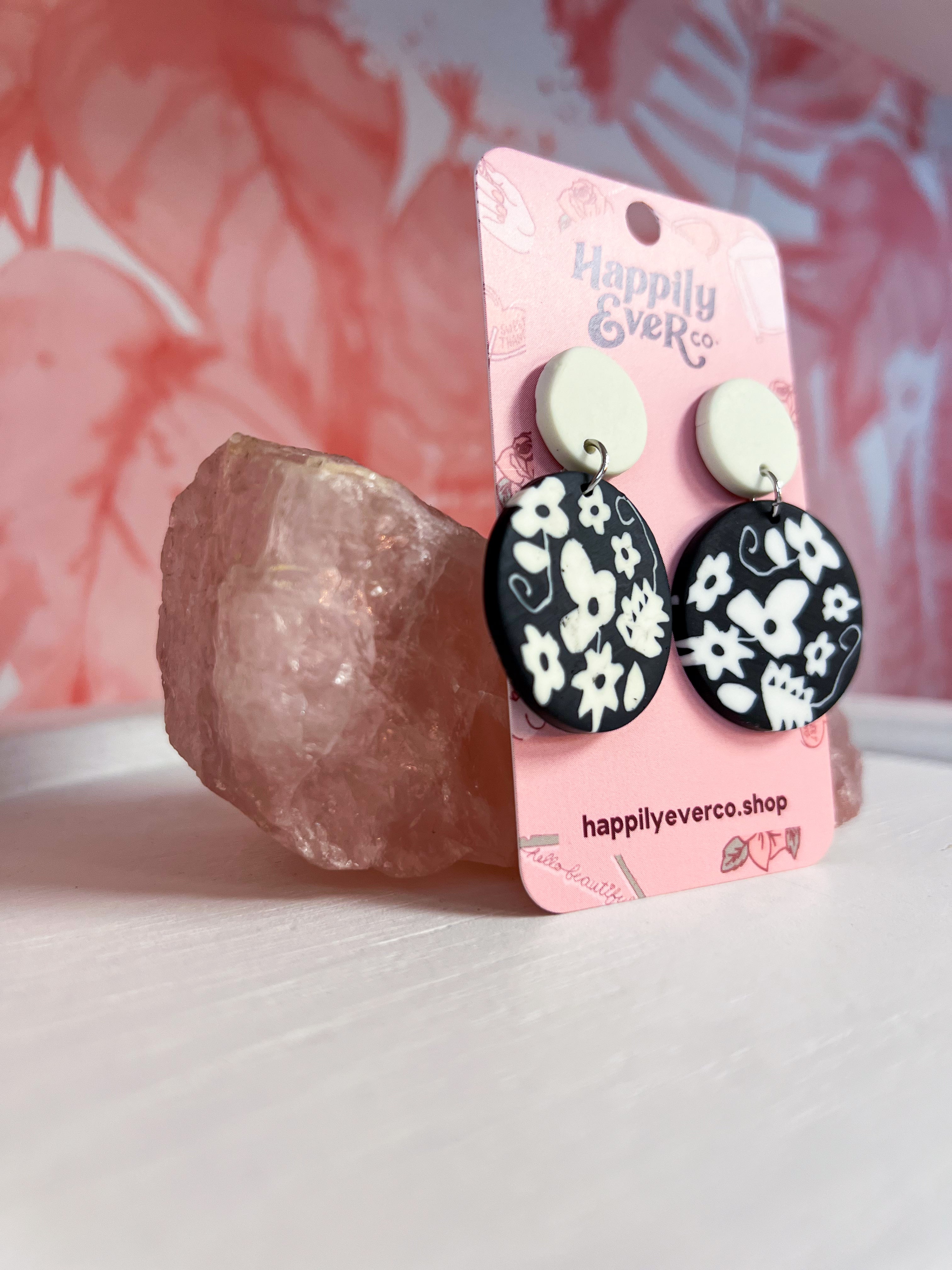 Round Floral Handmade Clay Earrings *Final Sale*