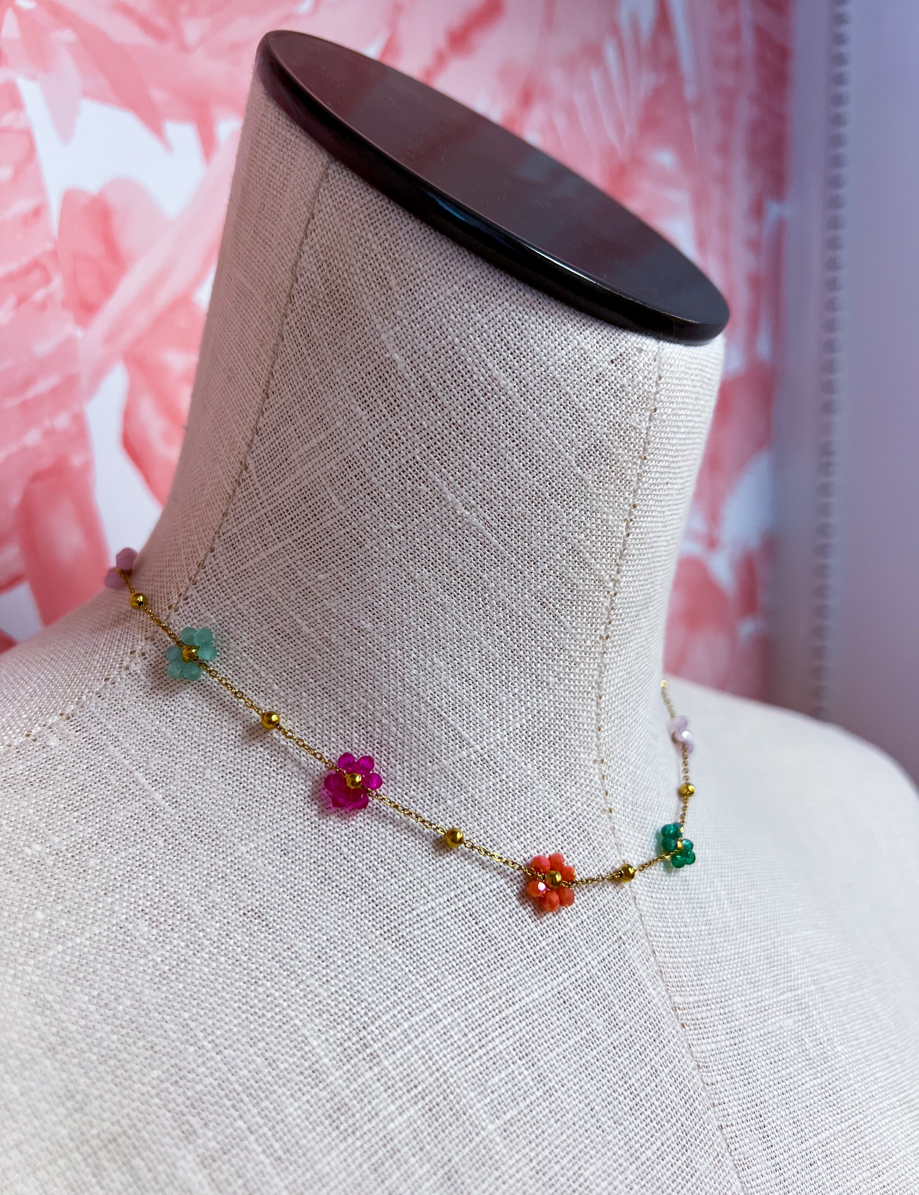 Multi-Beaded Flower Charm Necklace *Final Sale*