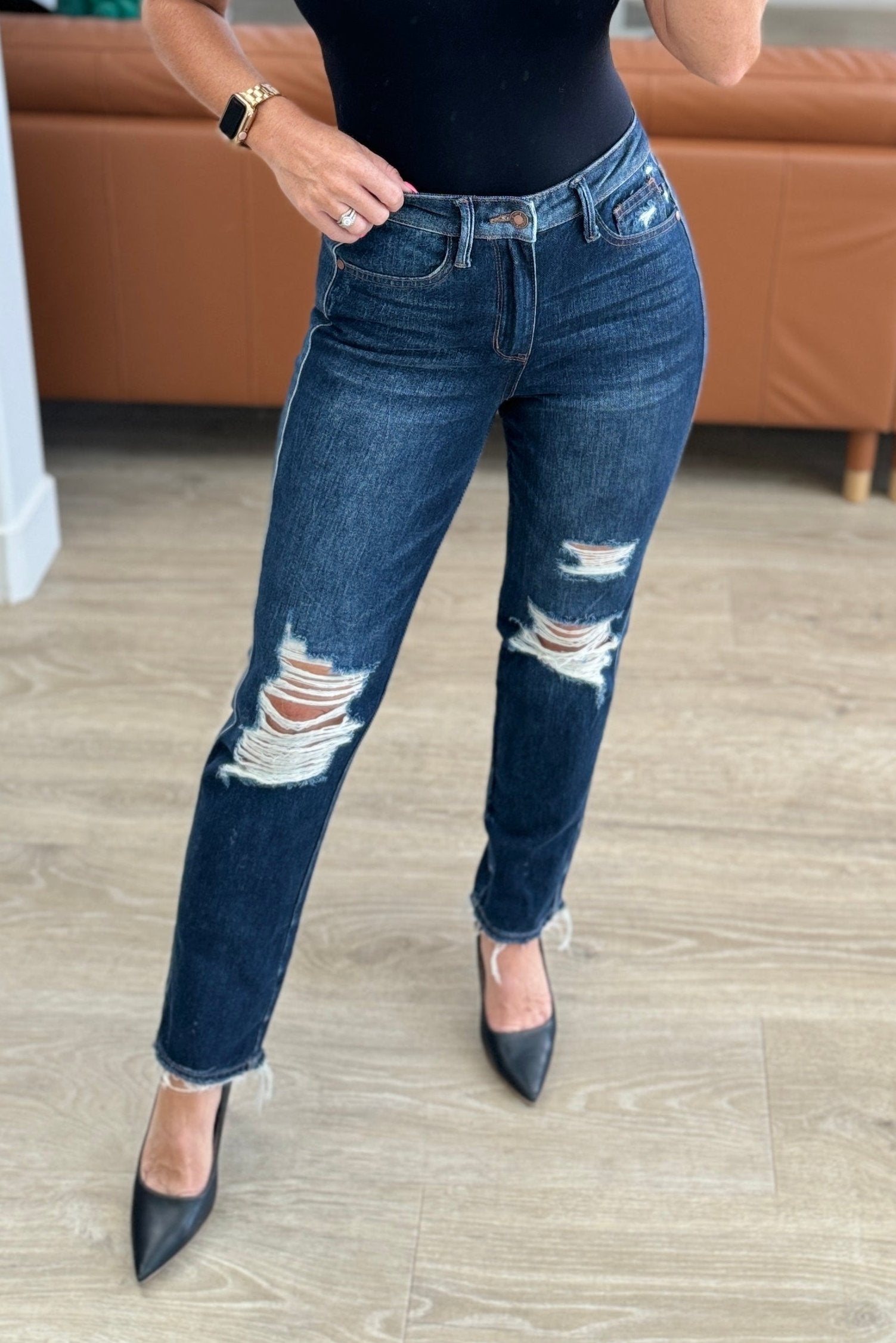 High Rise Rigid Magic Distressed Straight Judy Blue Jeans