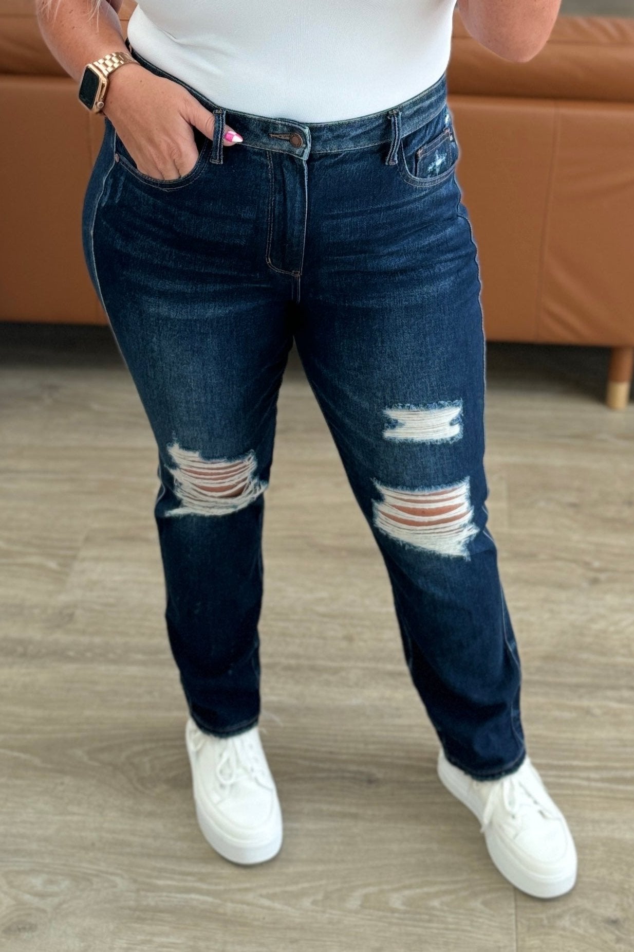 High Rise Rigid Magic Distressed Straight Judy Blue Jeans