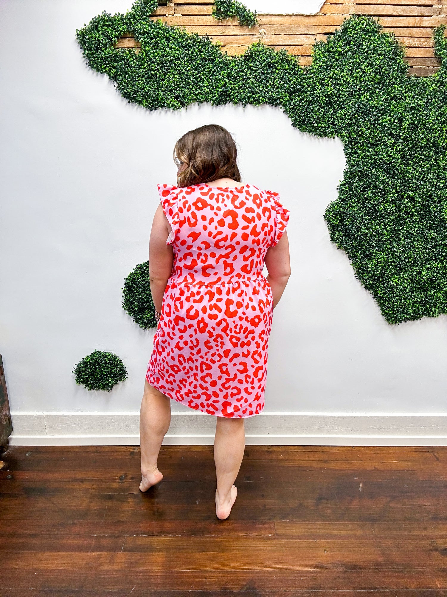 Evelyn Leopard Print Ruffle Sleeve Dress - Pink Coral *FINAL SALE* SMALL ONLY!*