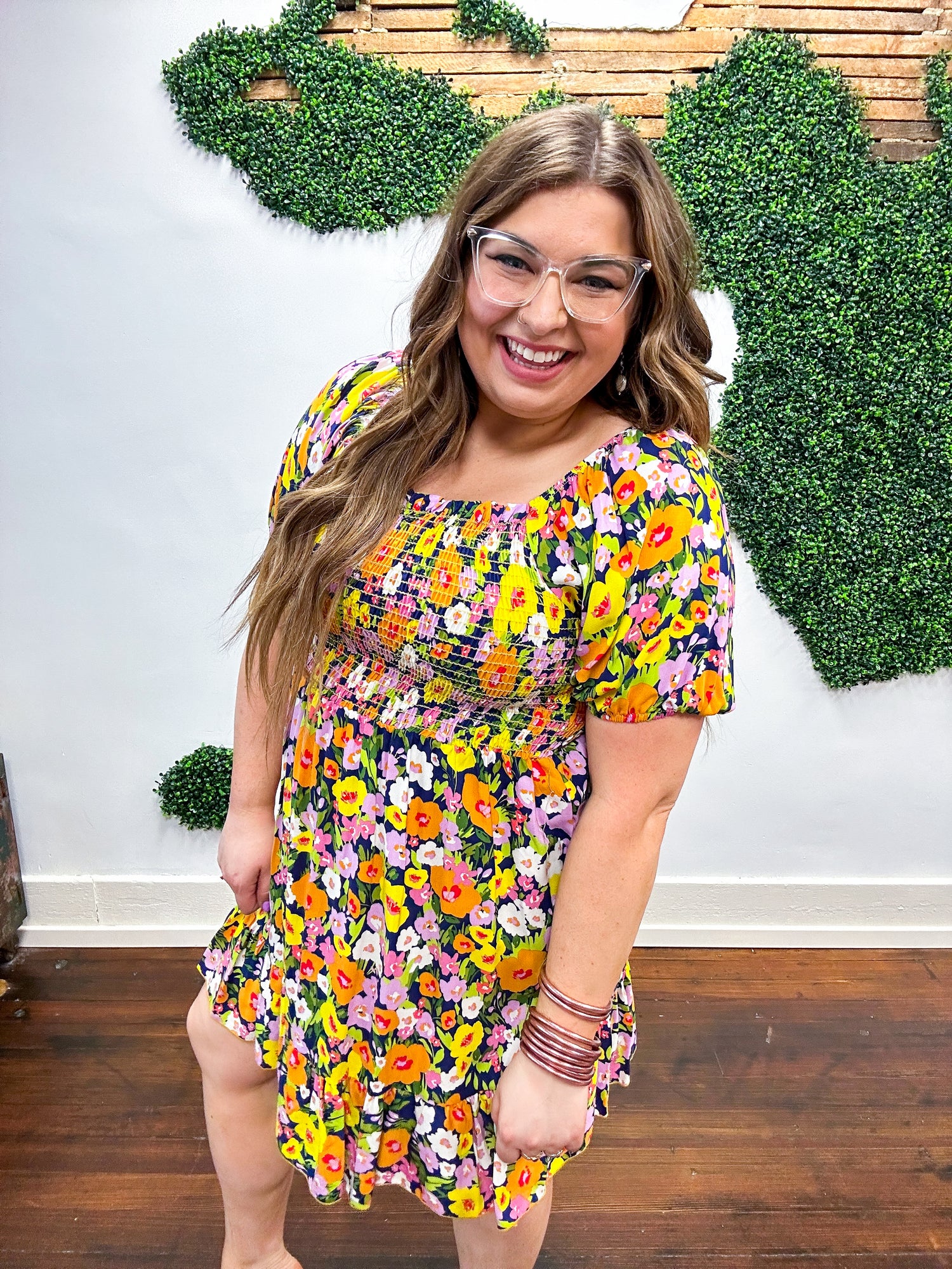 Sophia Floral Puff Sleeve Dress - Navy *FINAL SALE*