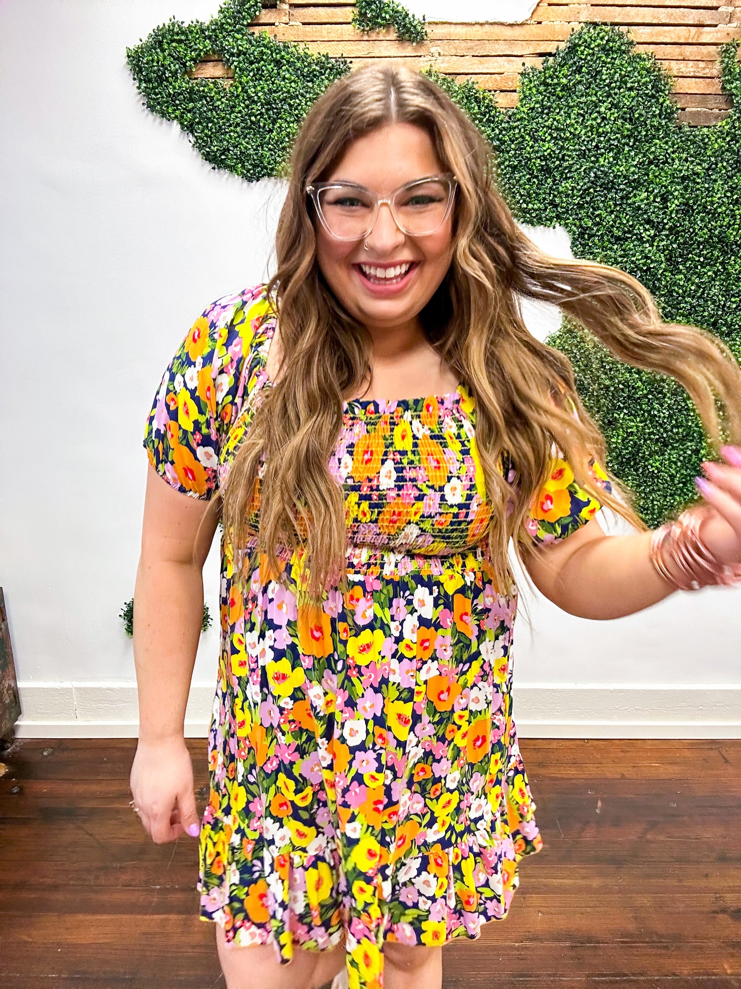 Sophia Floral Puff Sleeve Dress - Navy *FINAL SALE*