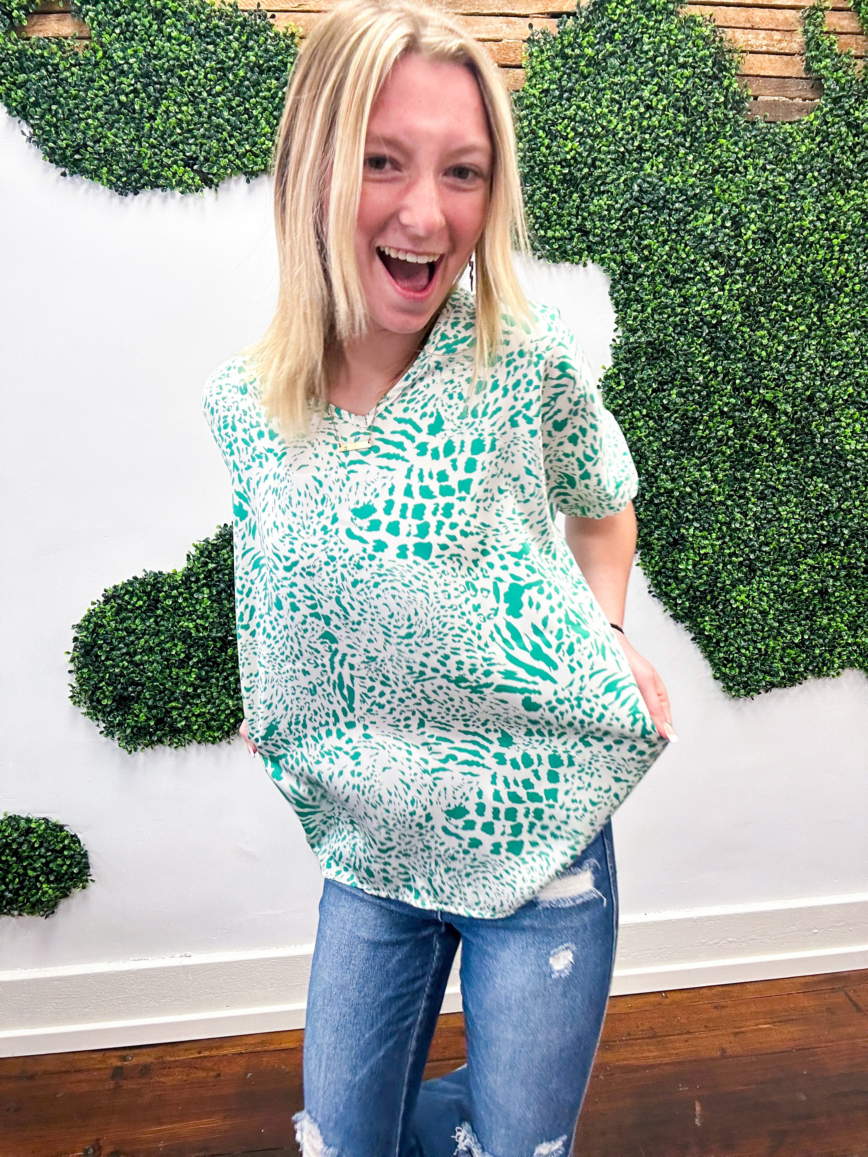 Before Everything Else Animal Print Top - Green *FINAL SALE*