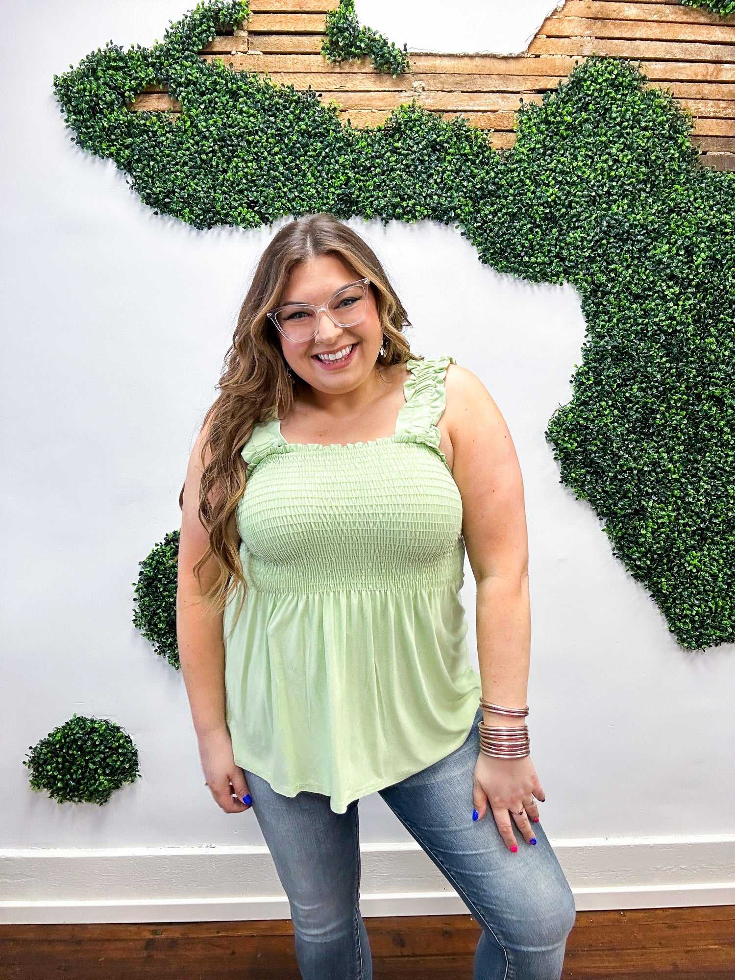 Emily Smocked Tank - Sage *FINAL SALE* 2X ONLY!*