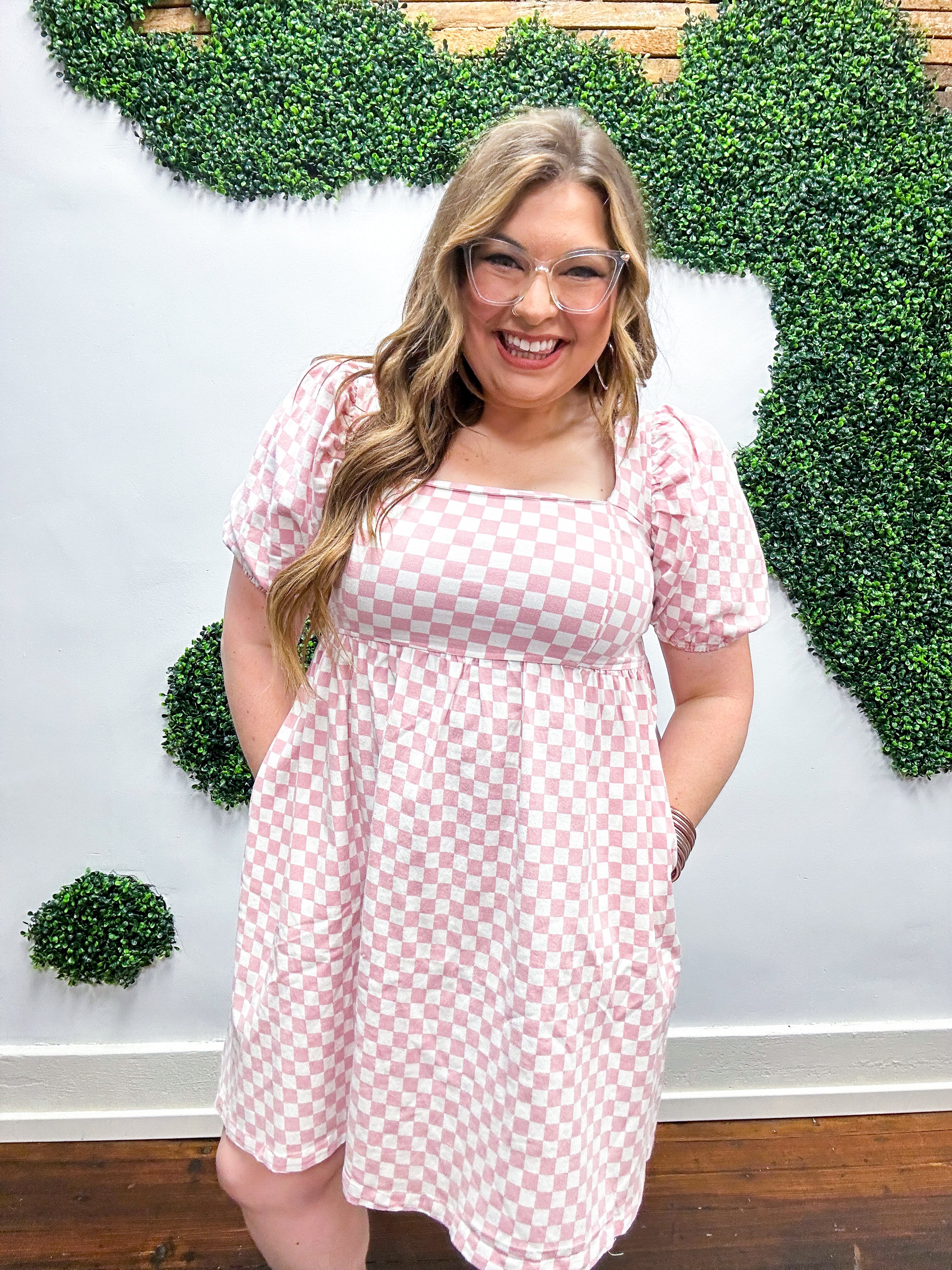 My Pink Moment Checkered Babydoll Dress