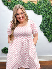 My Pink Moment Checkered Babydoll Dress