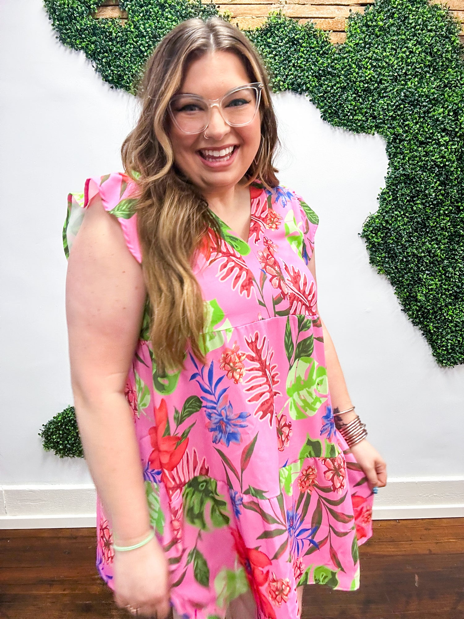 Topanga Tropical Ruffle Sleeve Dress - Pink *FINAL SALE*