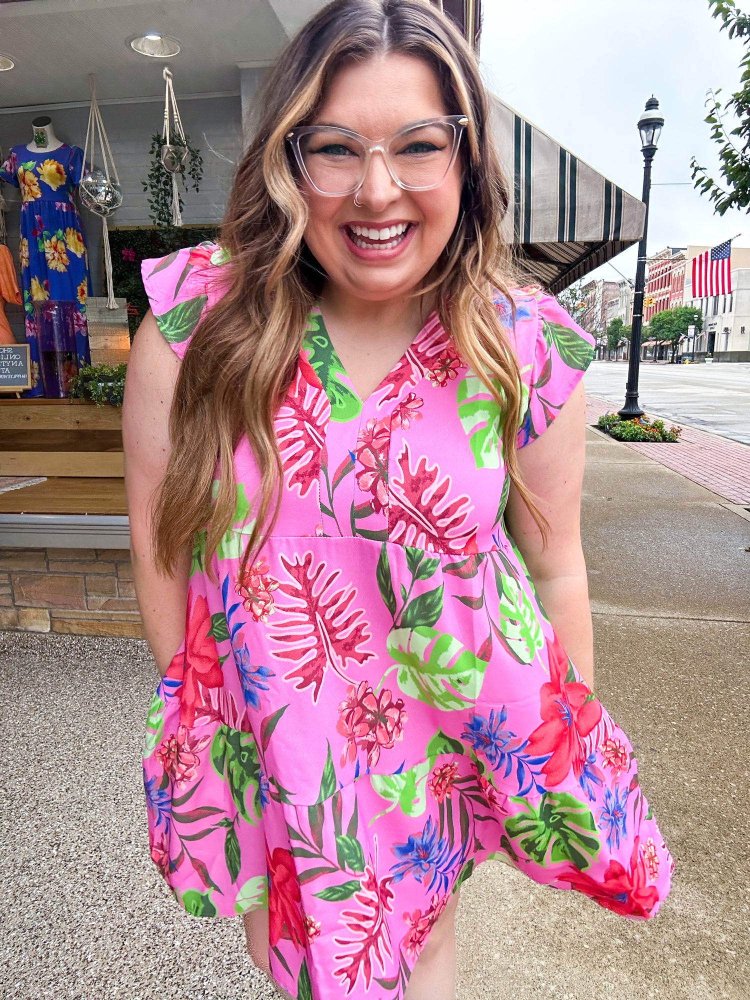 Topanga Tropical Ruffle Sleeve Dress - Pink *FINAL SALE*