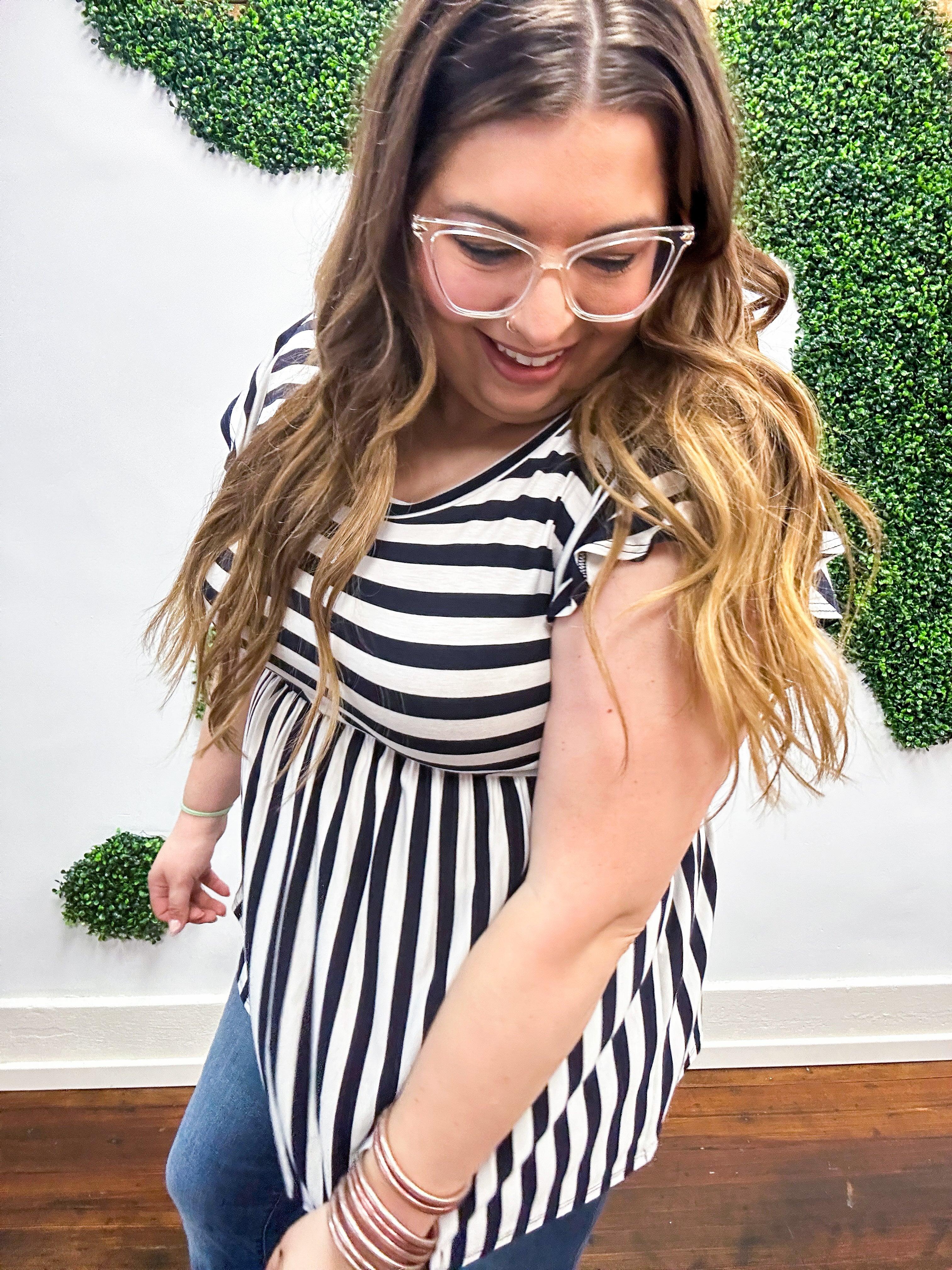 Summer Stripes Babydoll Top - Navy *FINAL SALE* *SMALL ONLY!*
