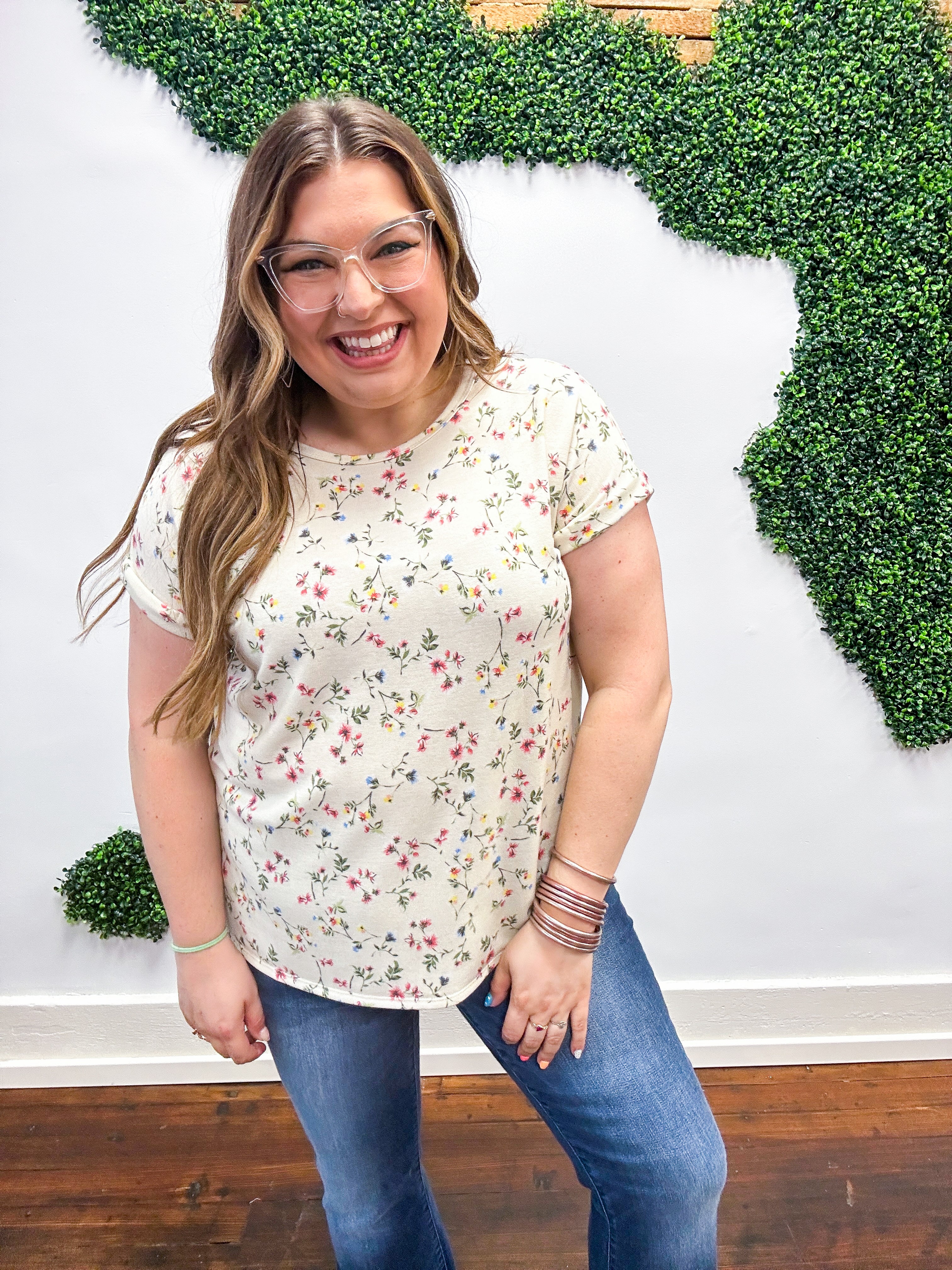 Pixie Floral Print Rolled Sleeve Top - Ivory *FINAL SALE* MEDIUM ONLY!*