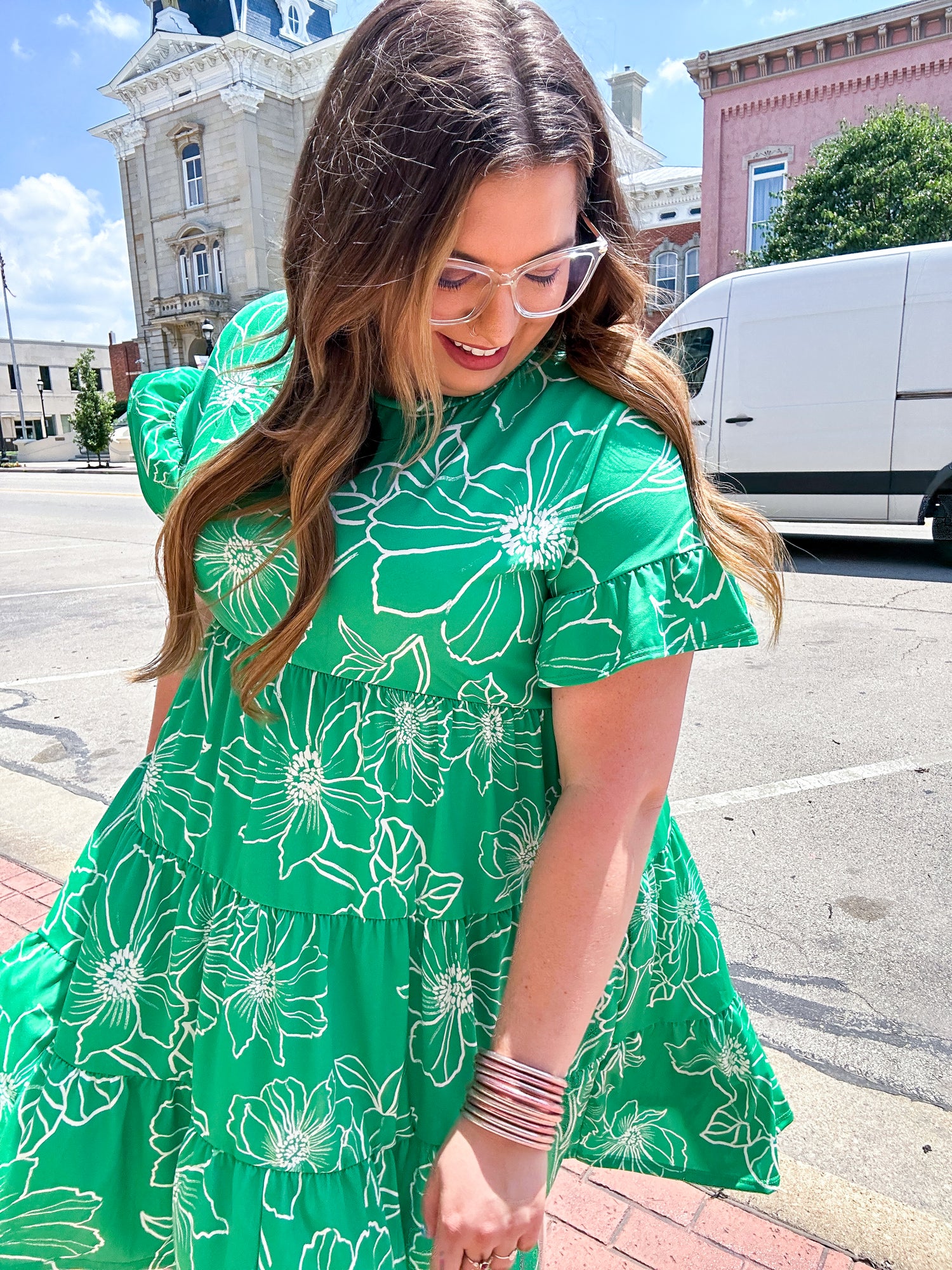 Emerald Green Floral Dolman Sleeve Babydoll Dress
