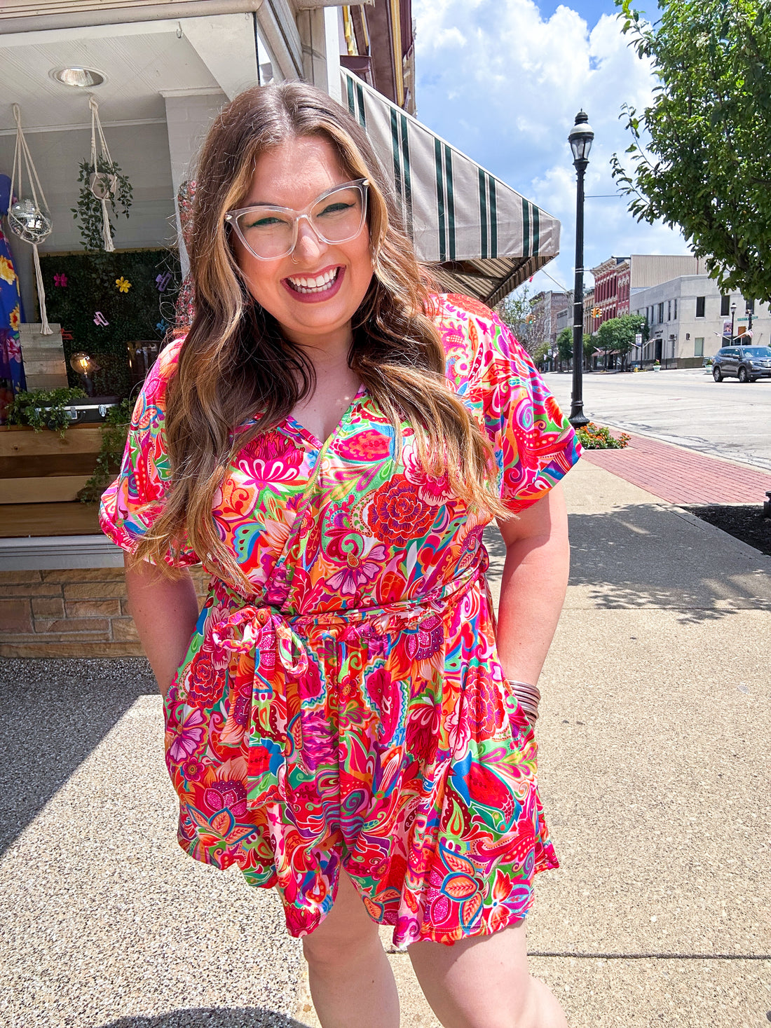 Vibrant Multicolor Floral Print Surplice Romper
