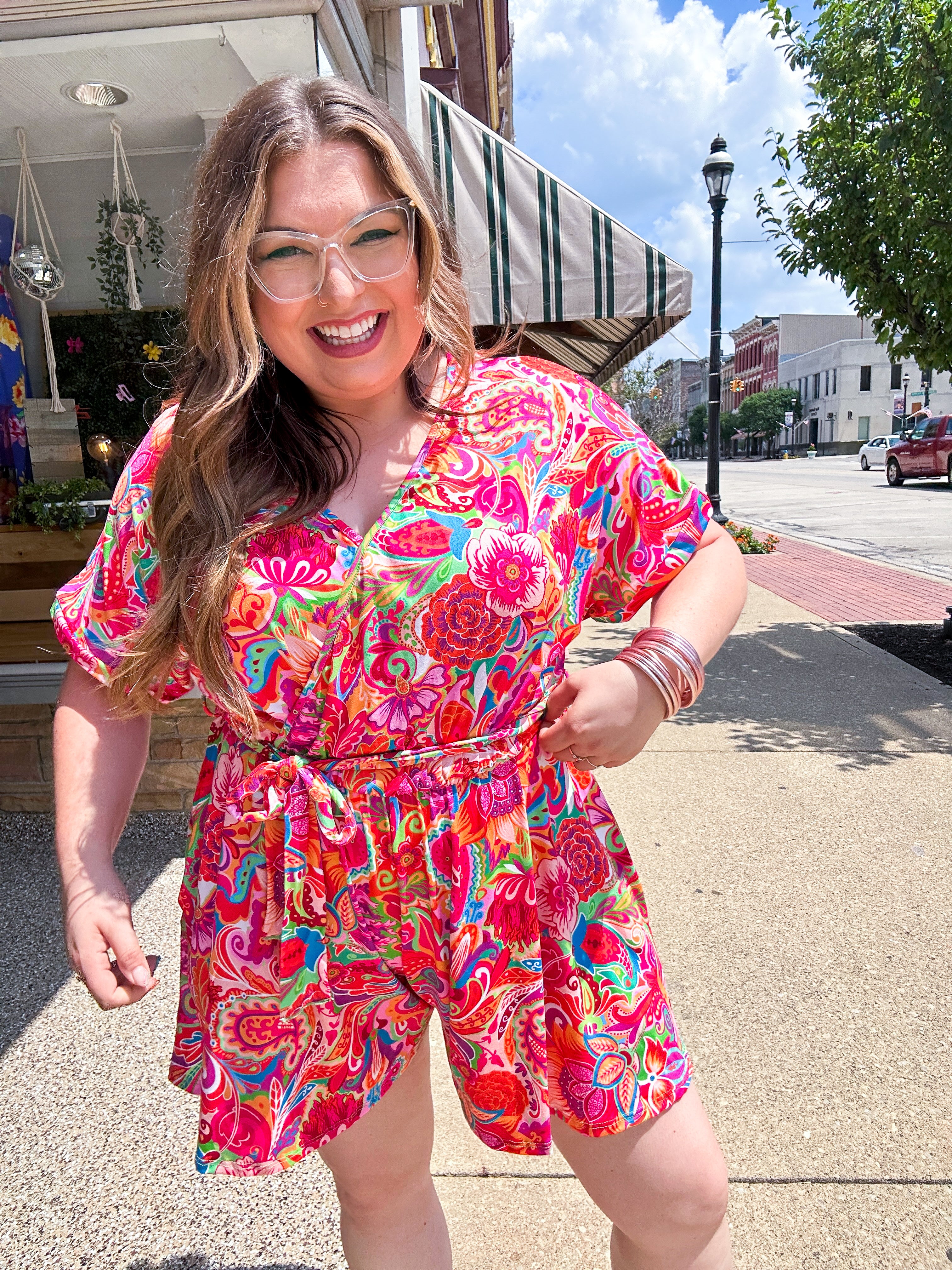 Vibrant Multicolor Floral Print Surplice Romper