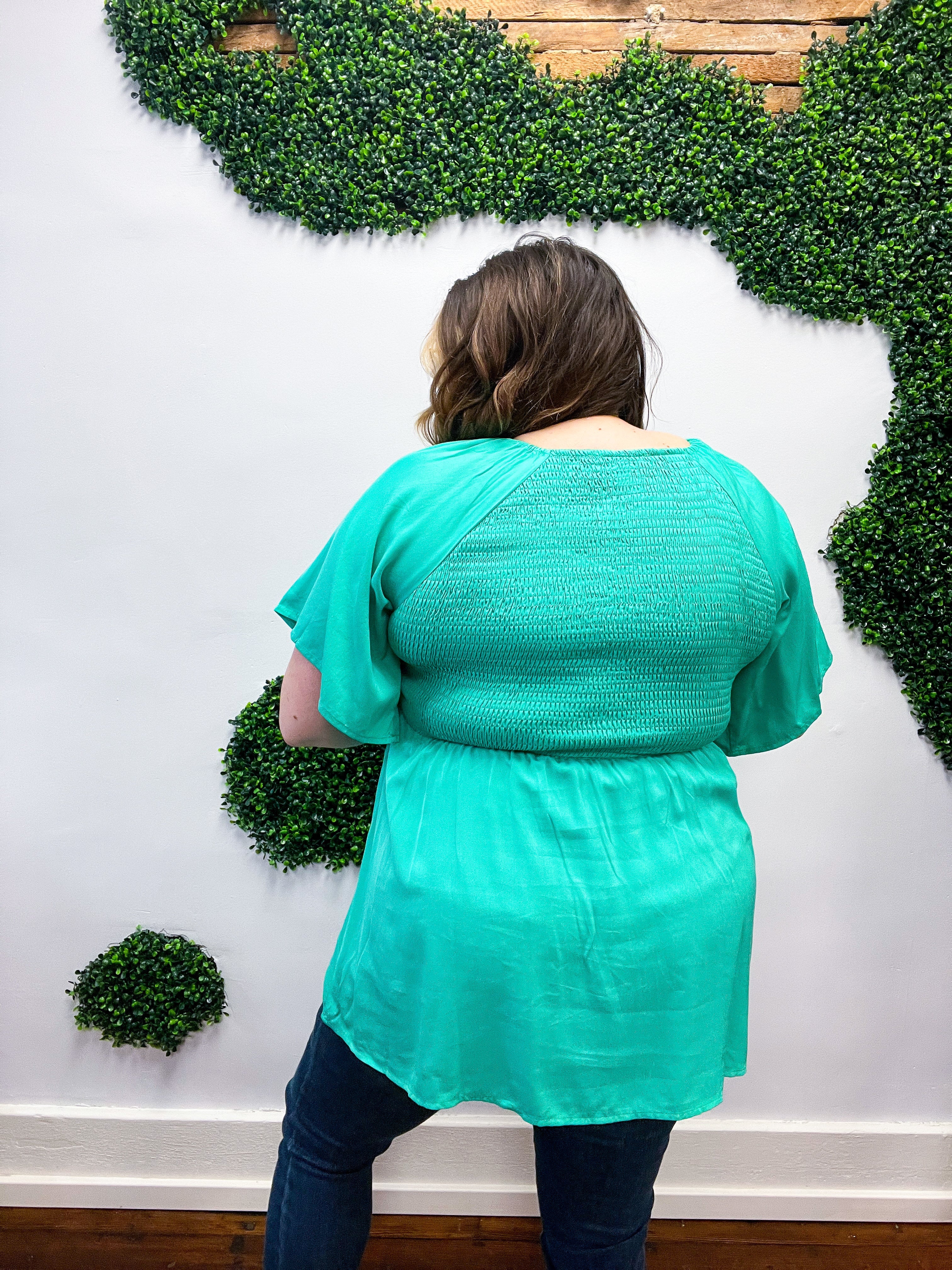 Solid Mint Smocked Woven Flutter Sleeve Top *FINAL SALE* 1X ONLY!*