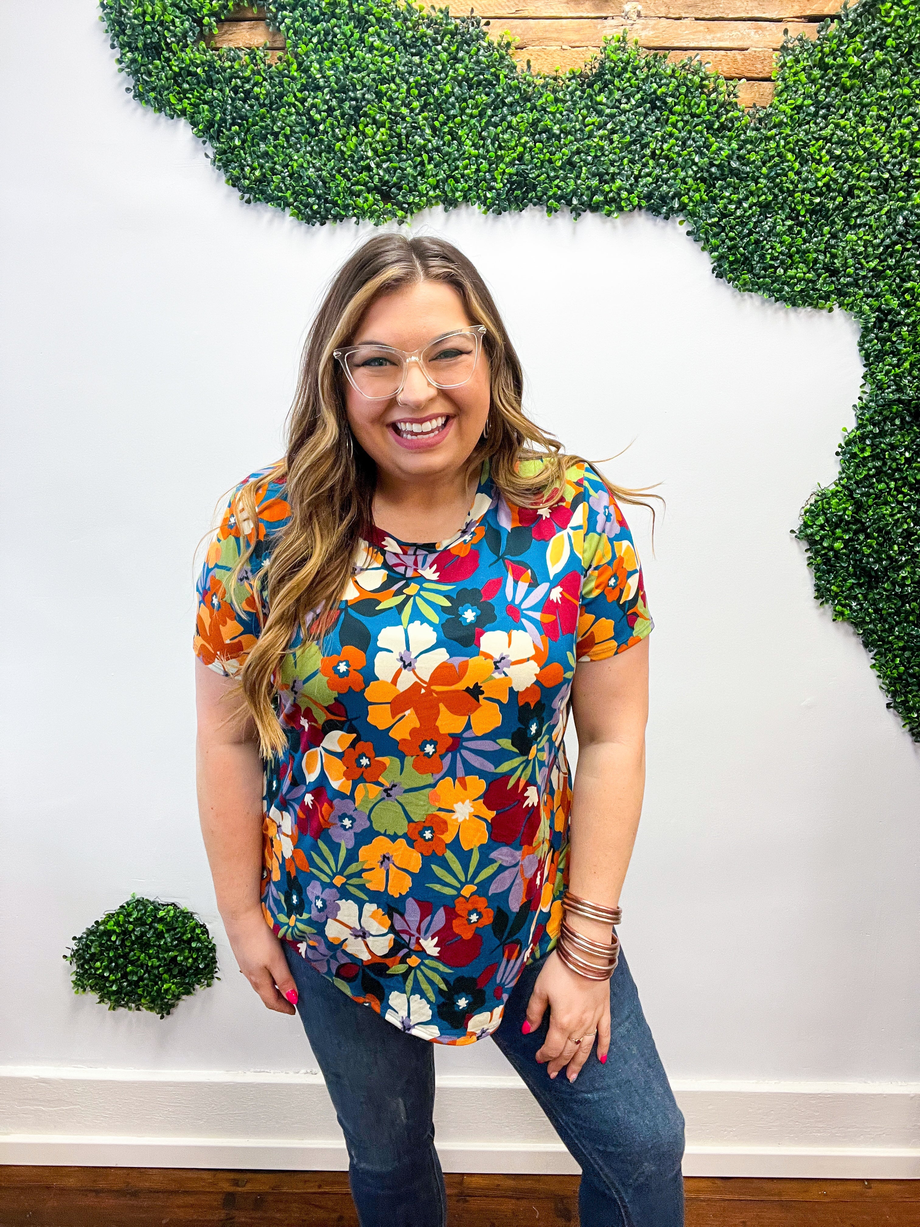 Teal &amp; Maroon Floral Print Top *FINAL SALE* 1X ONLY!
