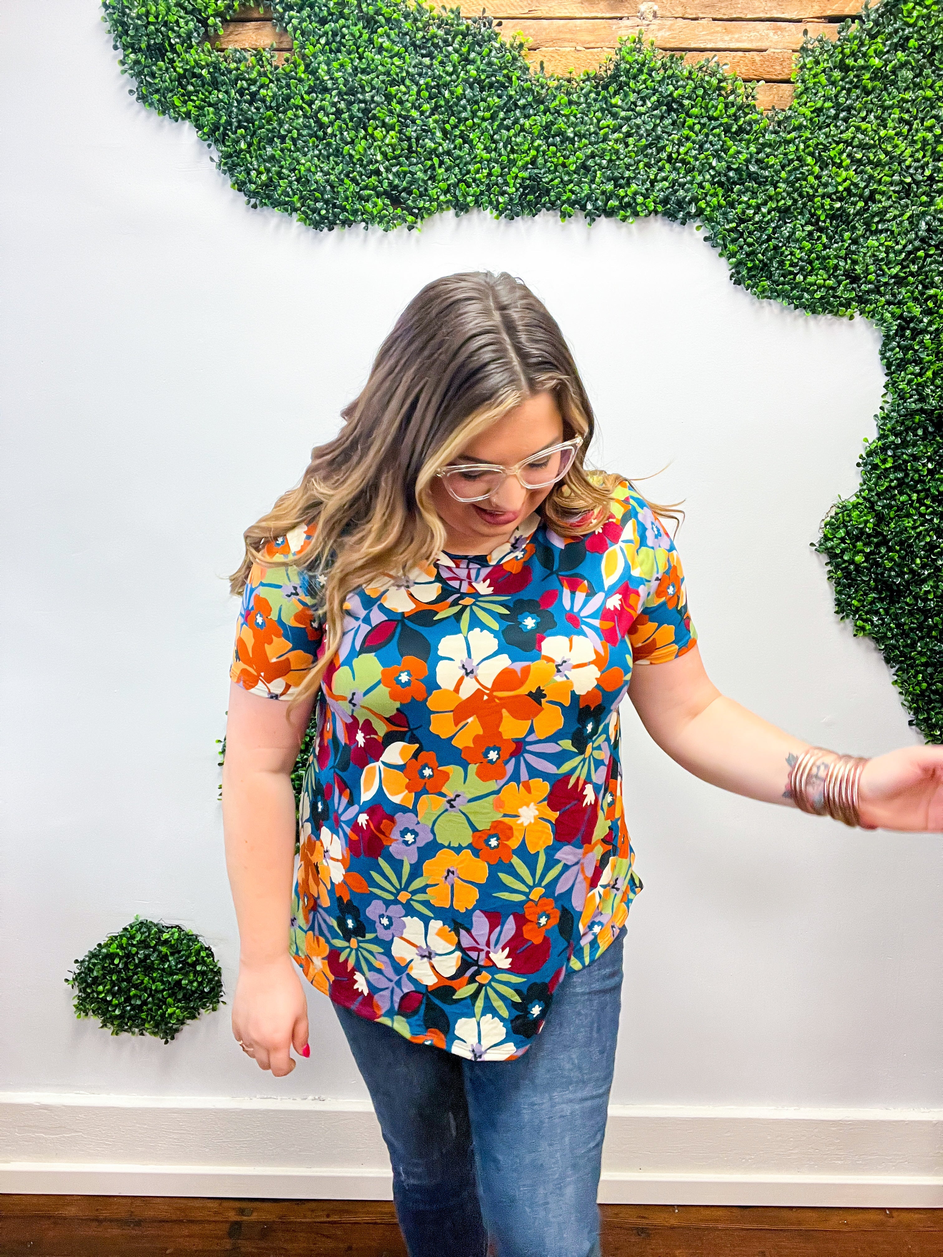 Teal &amp; Maroon Floral Print Top *FINAL SALE* 1X ONLY!