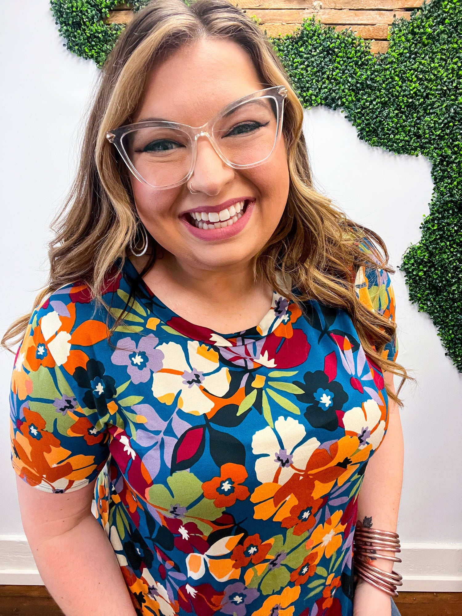 Teal &amp; Maroon Floral Print Top *FINAL SALE* 1X ONLY!