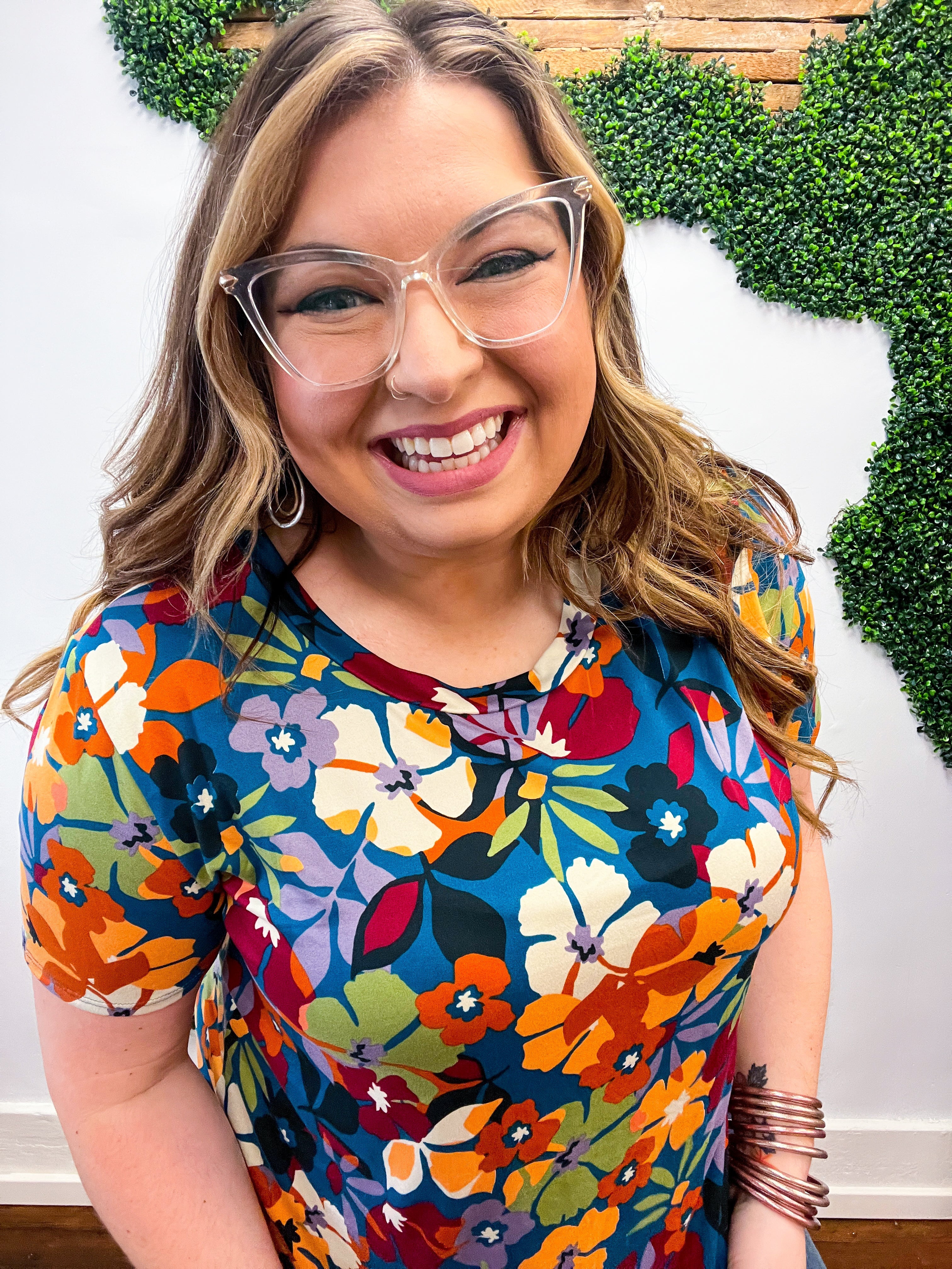 Teal &amp; Maroon Floral Print Top *FINAL SALE* 1X ONLY!