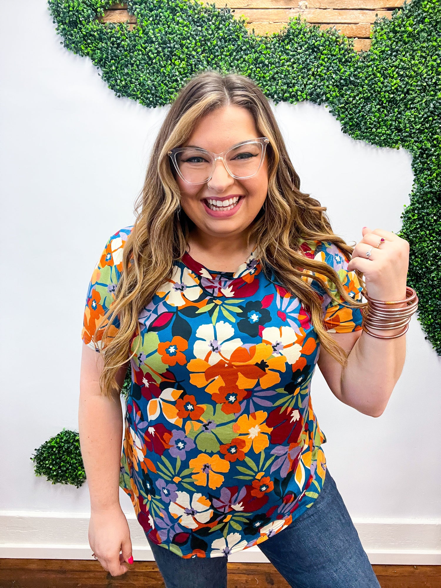 Teal &amp; Maroon Floral Print Top *FINAL SALE* 1X ONLY!