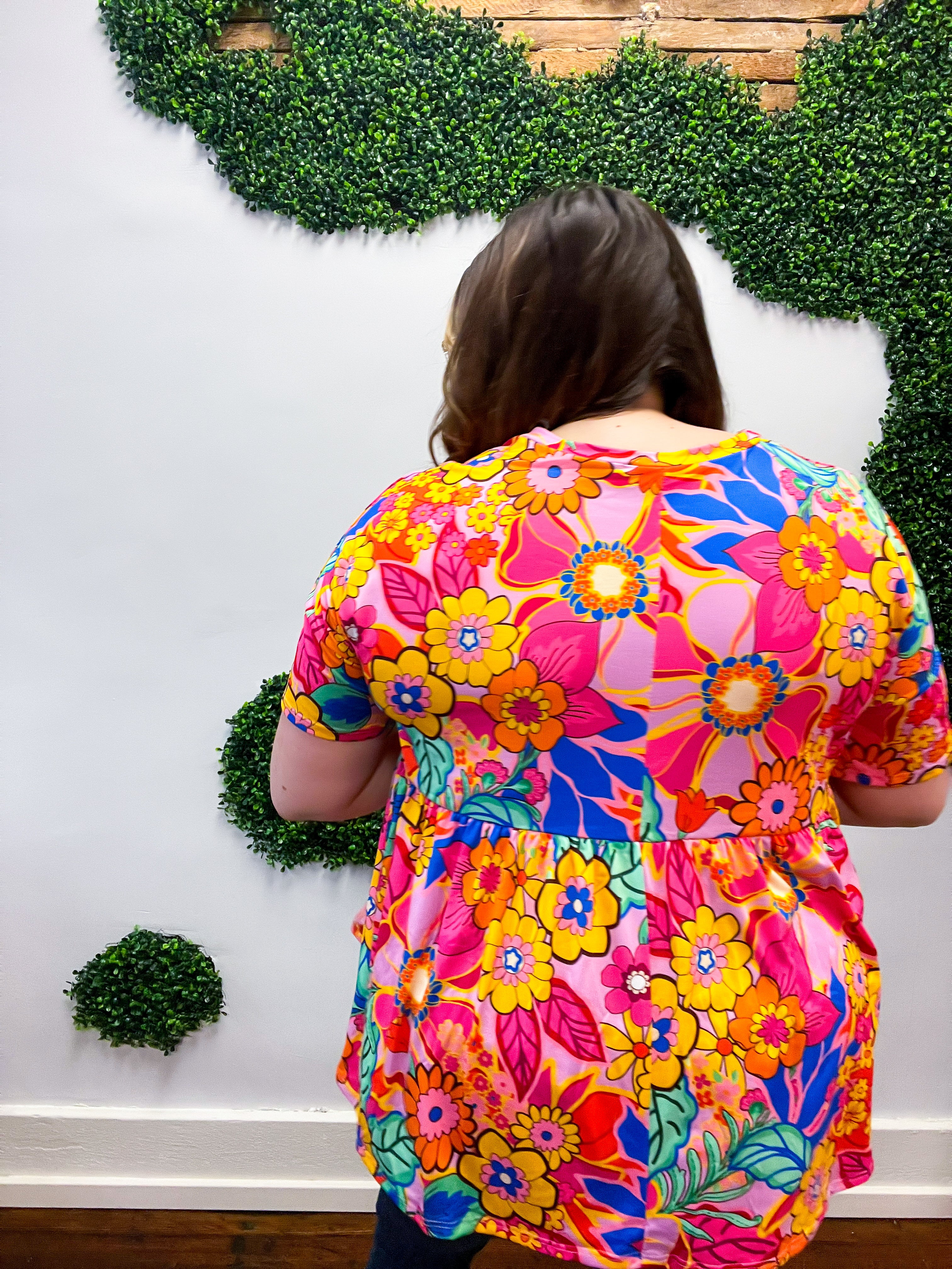 Vibrant Multicolor Drop Shoulder Floral Babydoll Top