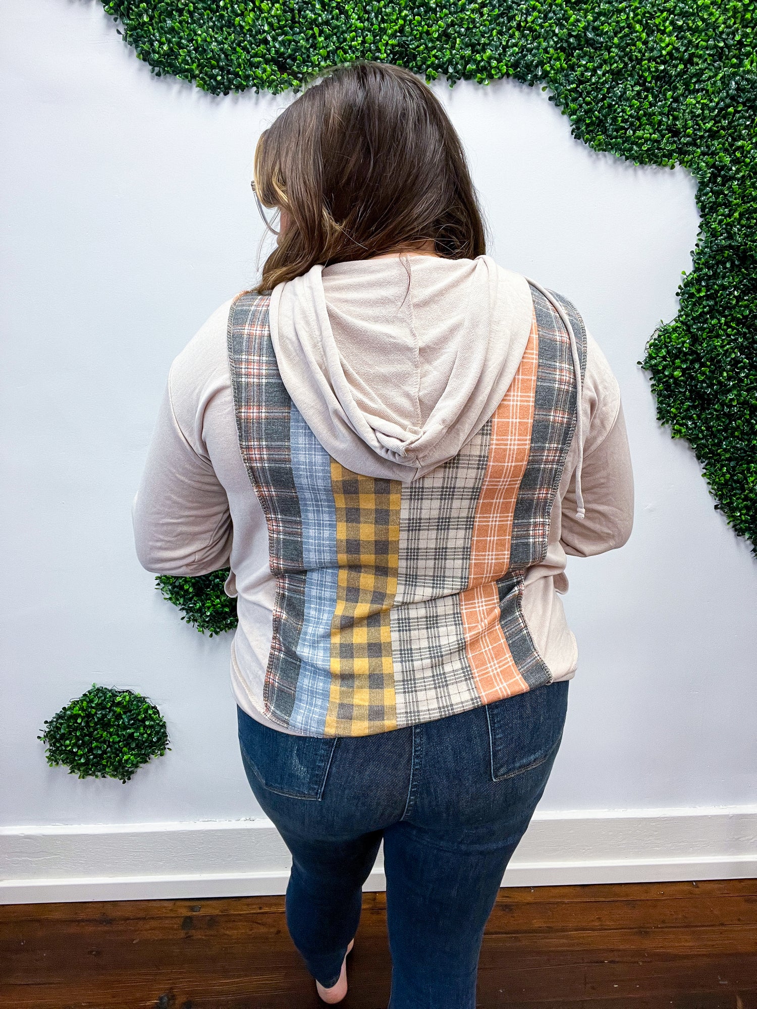 Oatmeal Multi-Plaid French Terry Pocketed Hoodie