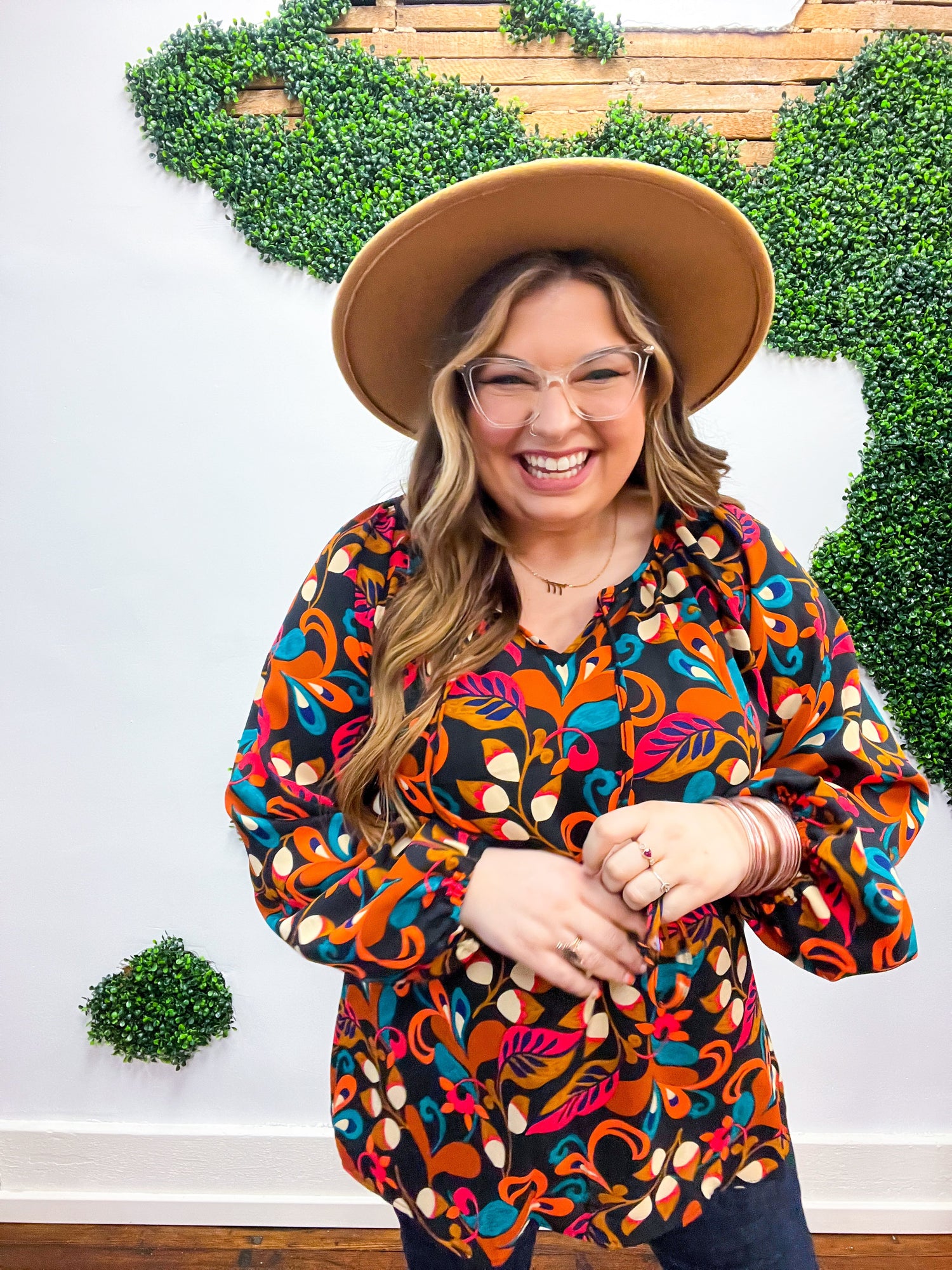 Magenta &amp; Rust Boho Floral Bubble Sleeve Top *FINAL SALE* 1X ONLY!*
