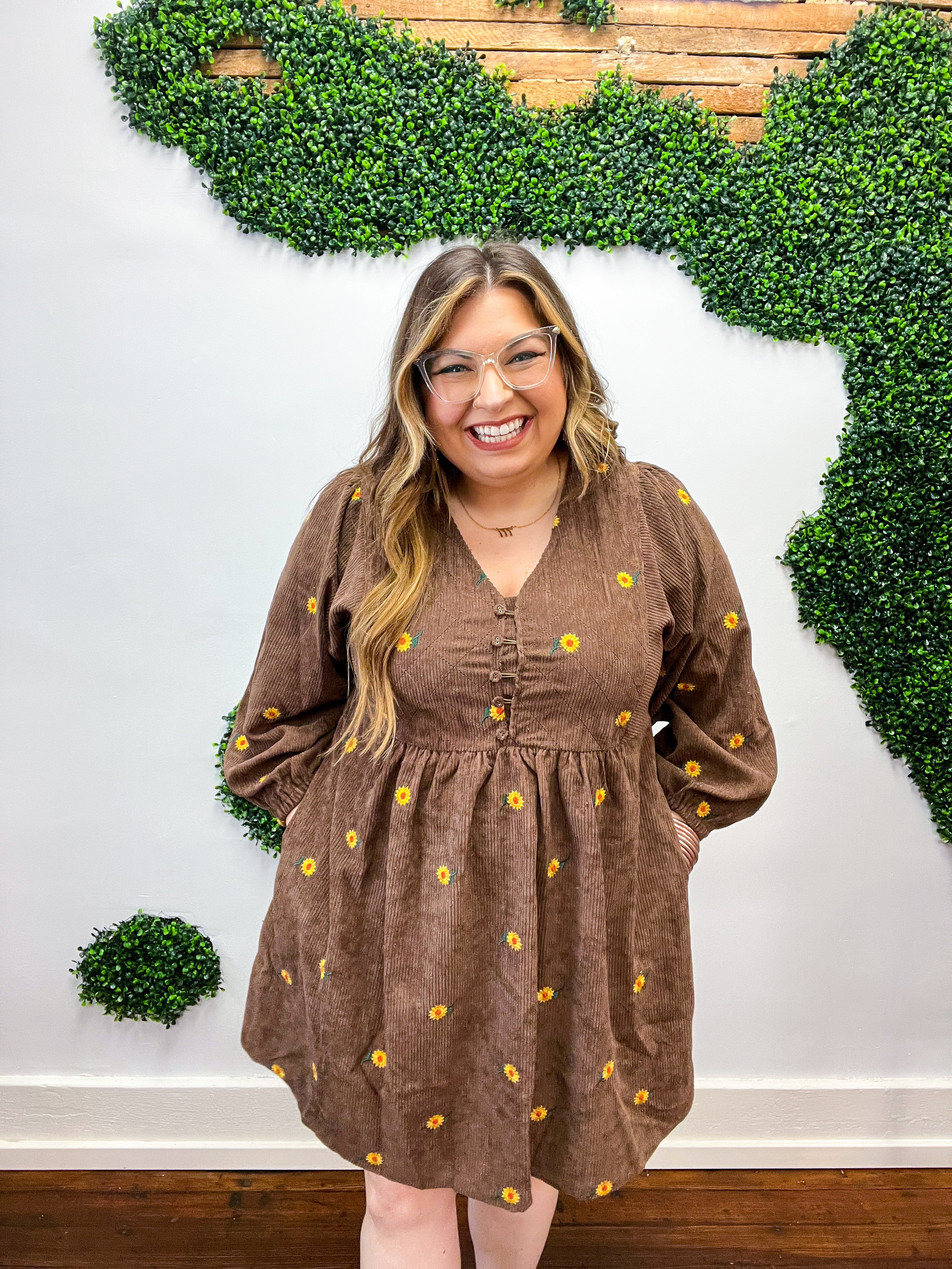 Stand Out Sunflower Embroidered Dress - Mocha