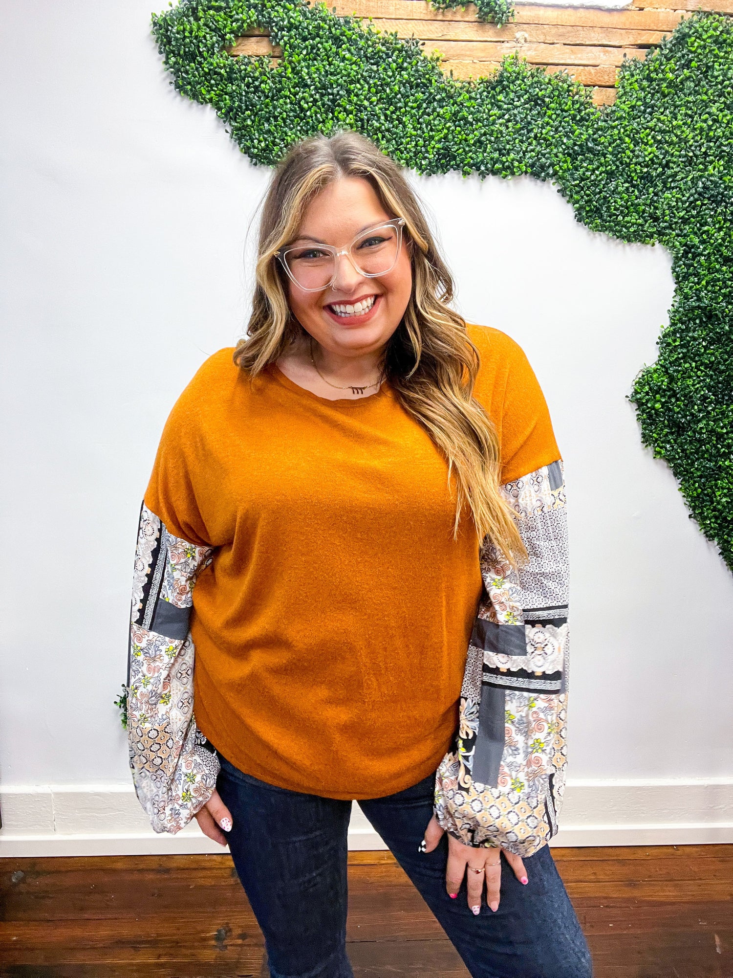 Ginger Hacci Drop Shoulder Paisley Bubble Sleeve Top *FINAL SALE* 1X ONLY!*