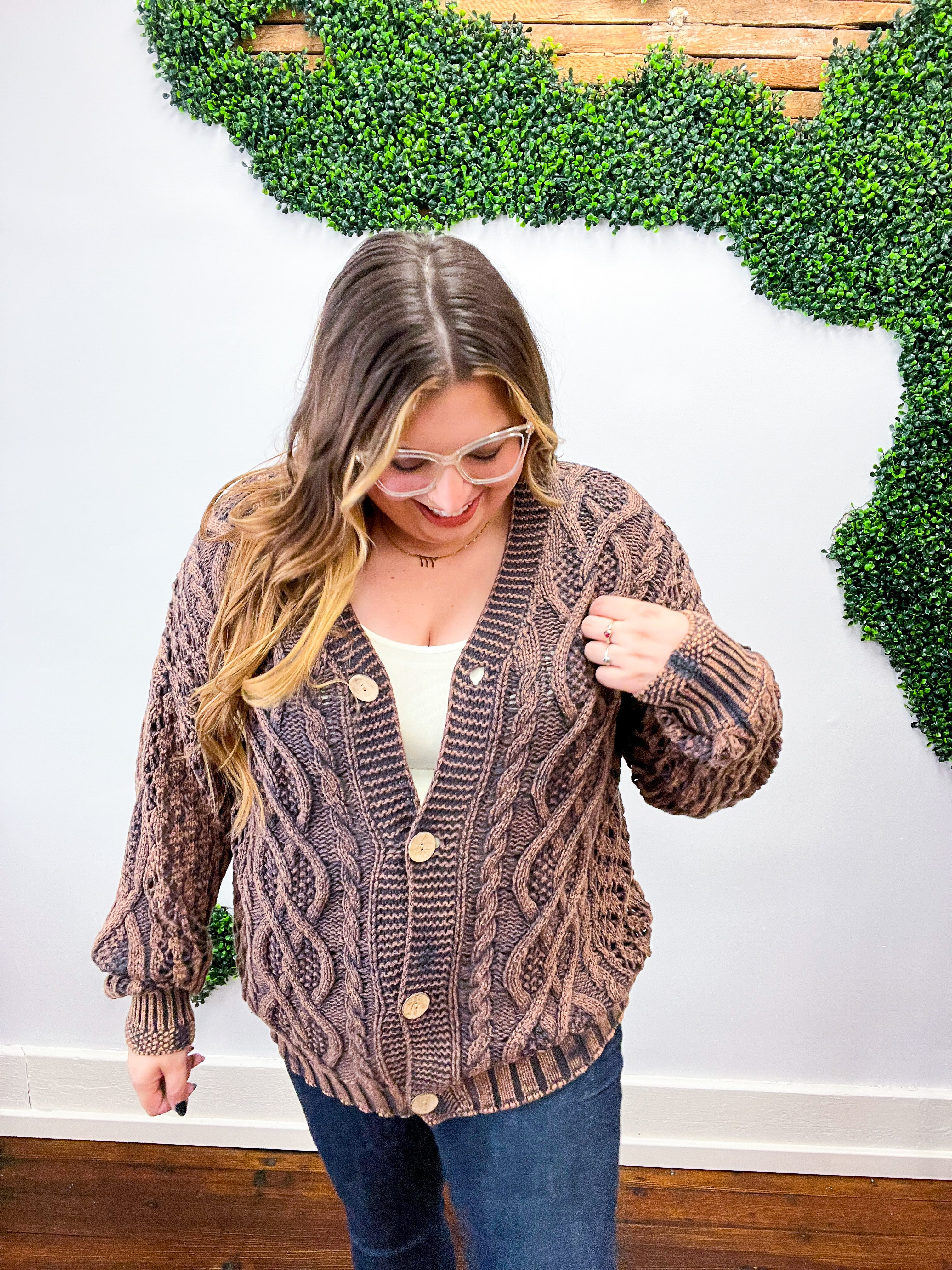Brunette Bold &amp; Classy Cable Knit Cardigan