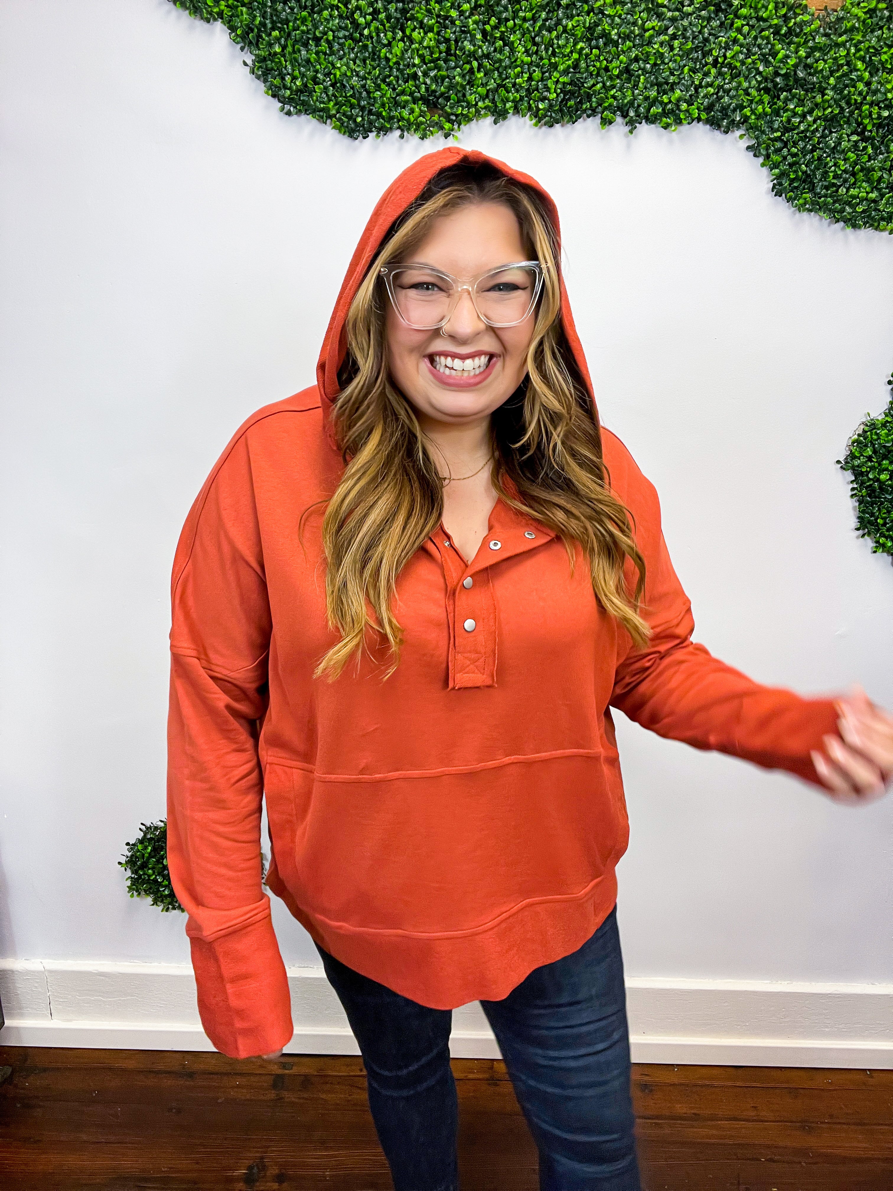 The Slouchy Terracotta French Terry Snap Button Hoodie